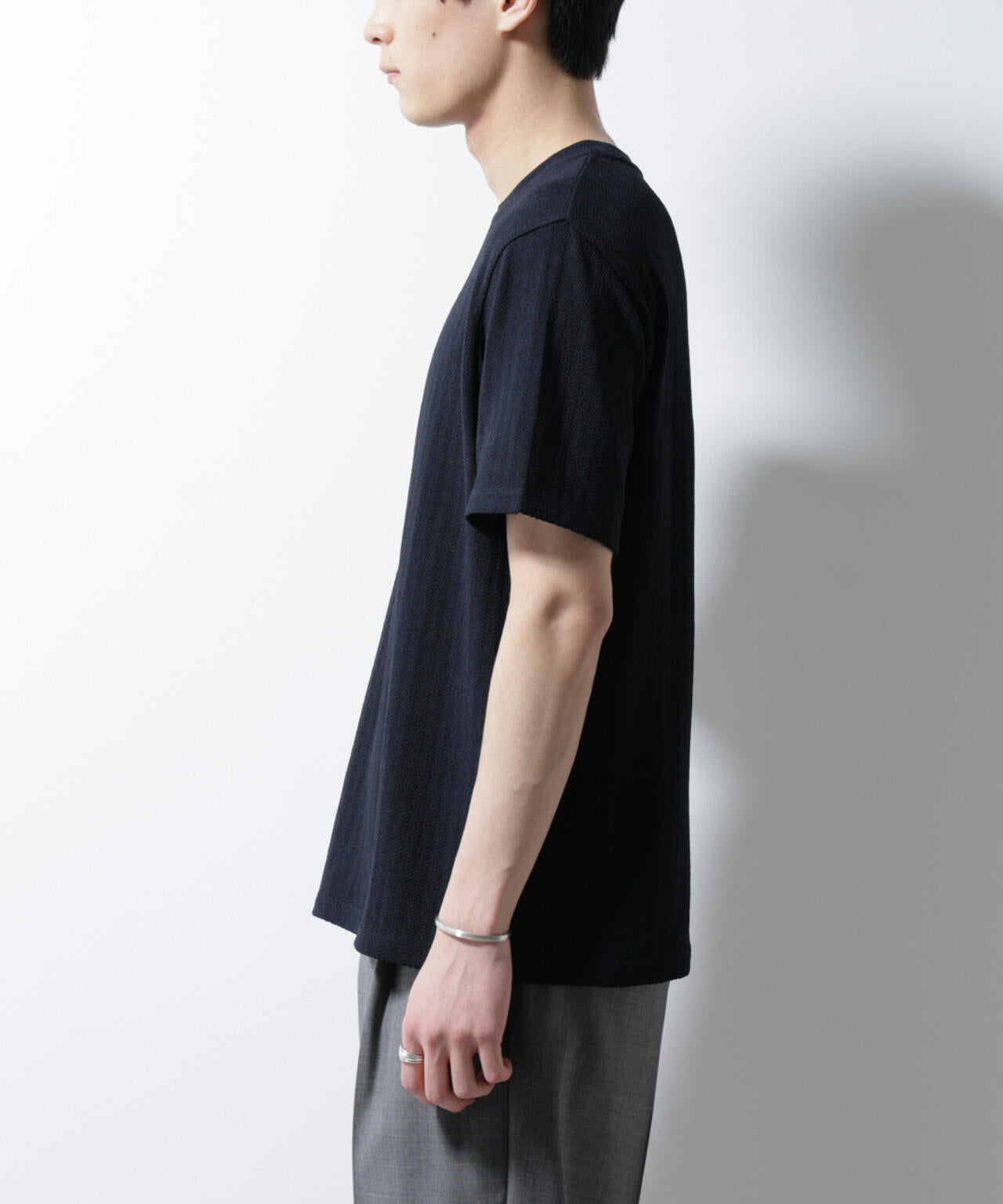 「Damerino」ヘリンボンクルーネックTシャツ/防シワ・吸水速乾・UVカット