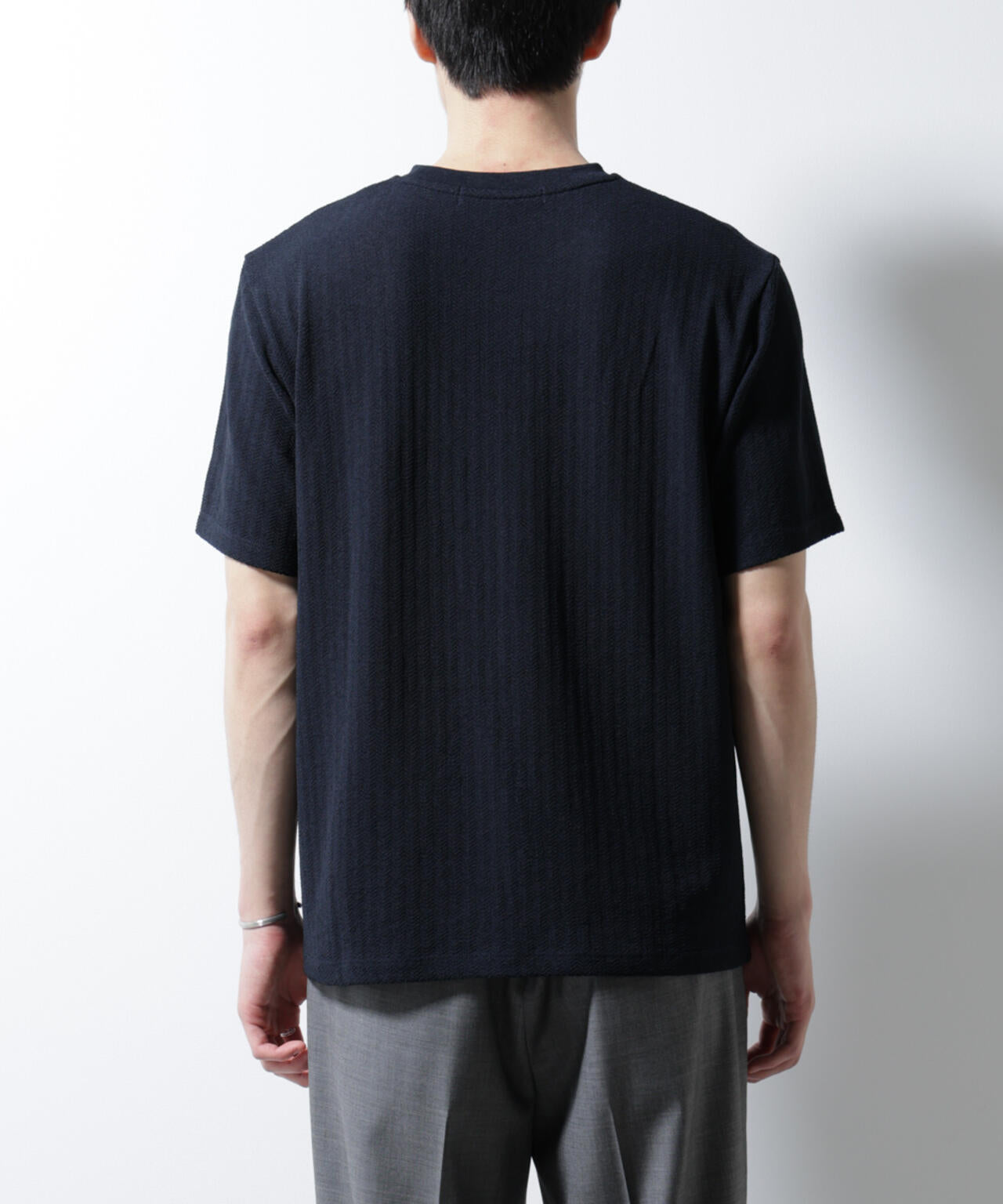 「Damerino」ヘリンボンクルーネックTシャツ/防シワ・吸水速乾・UVカット