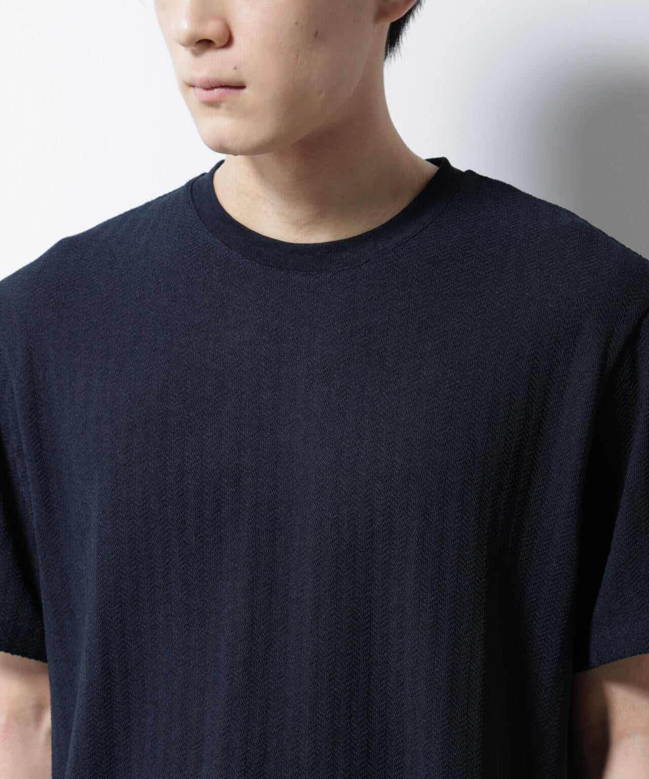「Damerino」ヘリンボンクルーネックTシャツ/防シワ・吸水速乾・UVカット