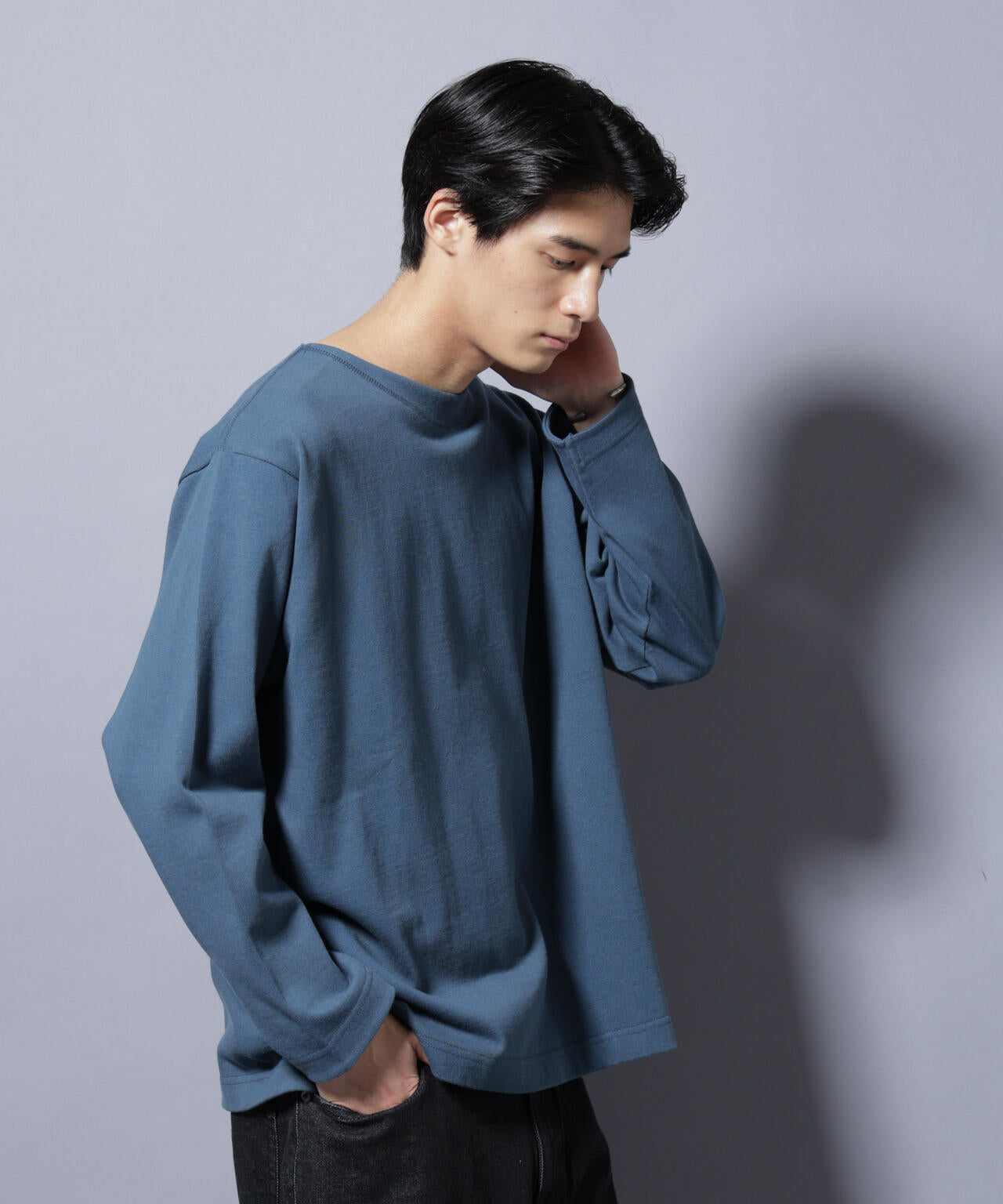 天竺ヘビーコットンボートネックTシャツ 長袖