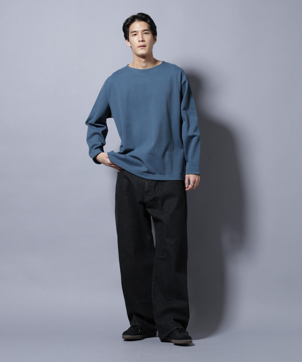 天竺ヘビーコットンボートネックTシャツ 長袖