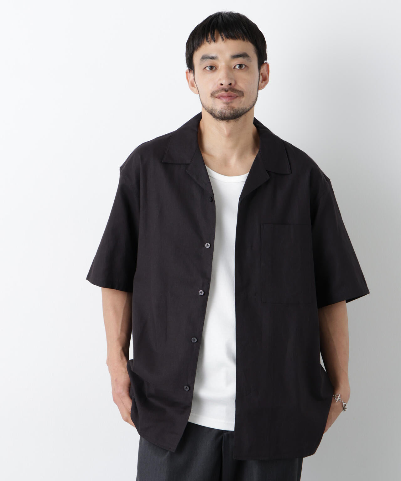 「FRENCH LINEN」 フライフロント半袖シャツ
