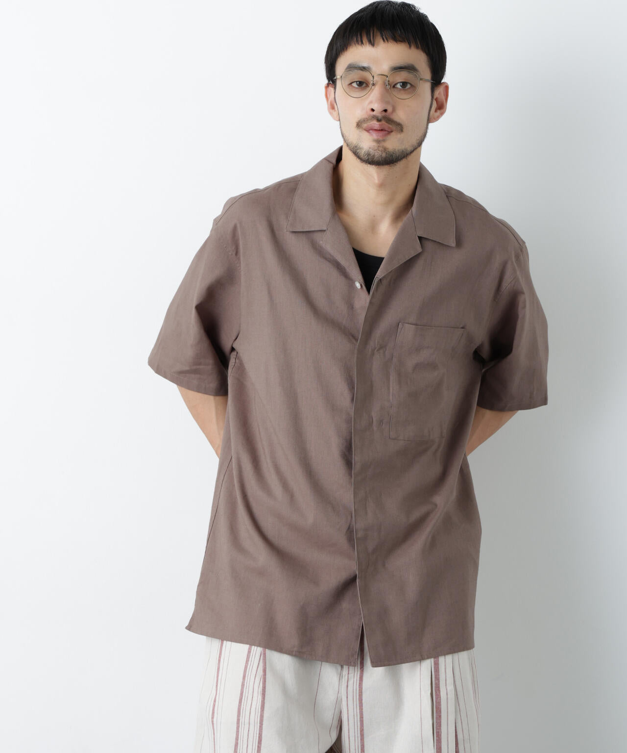 「FRENCH LINEN」 フライフロント半袖シャツ