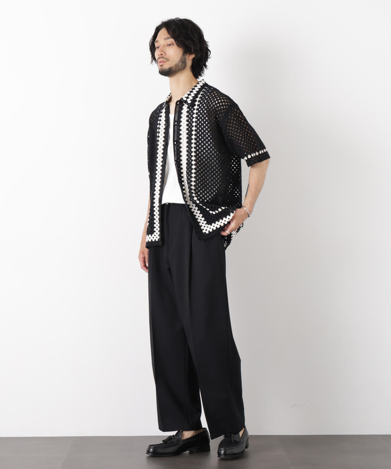 ラッセル編みニットシャツ