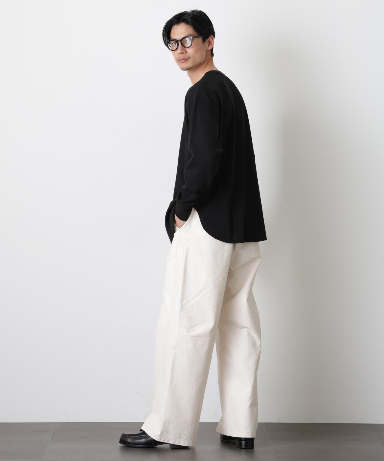 ミニワッフルクルーネックTシャツ 長袖