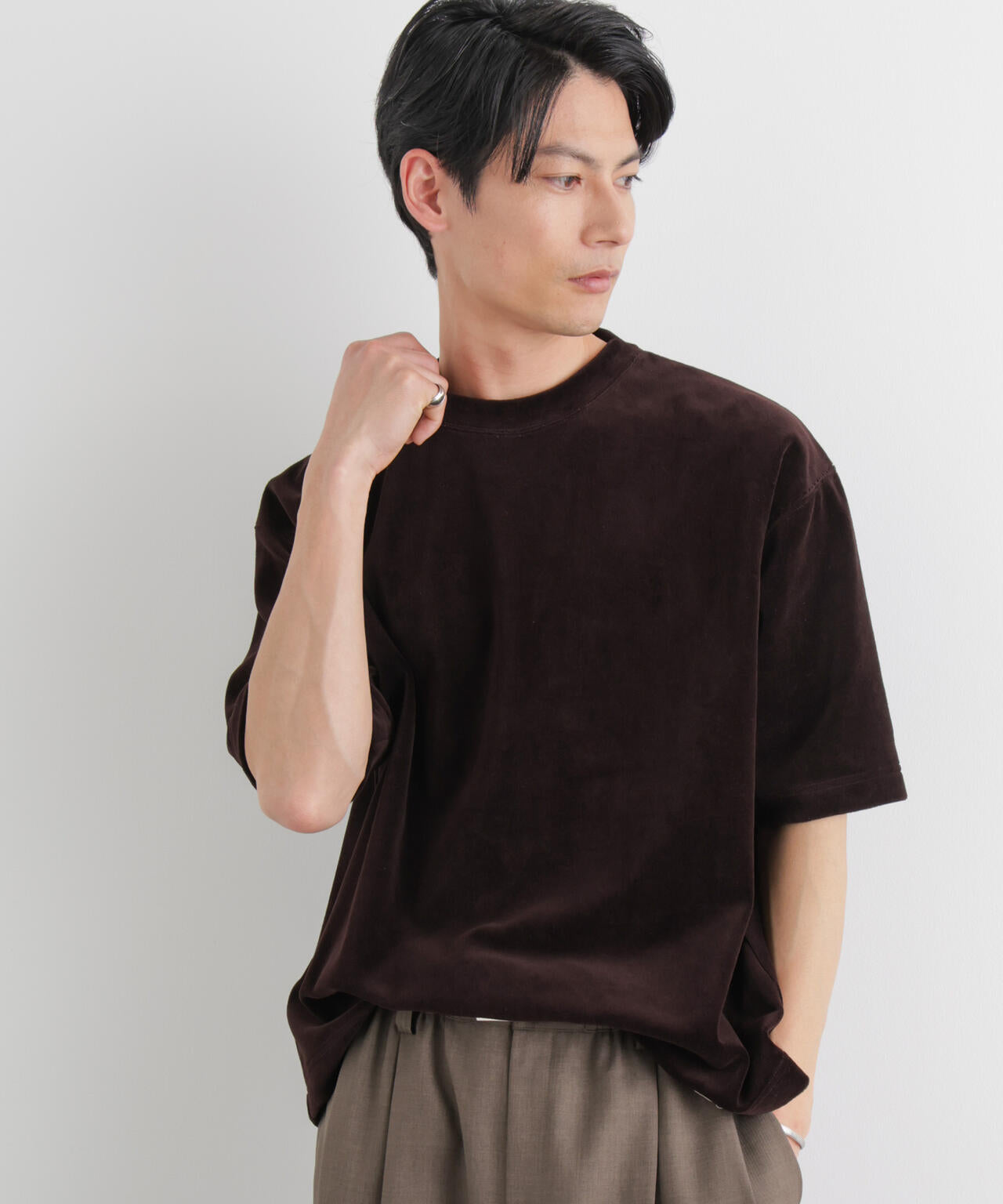 ベロア クルーネック Tシャツ 半袖