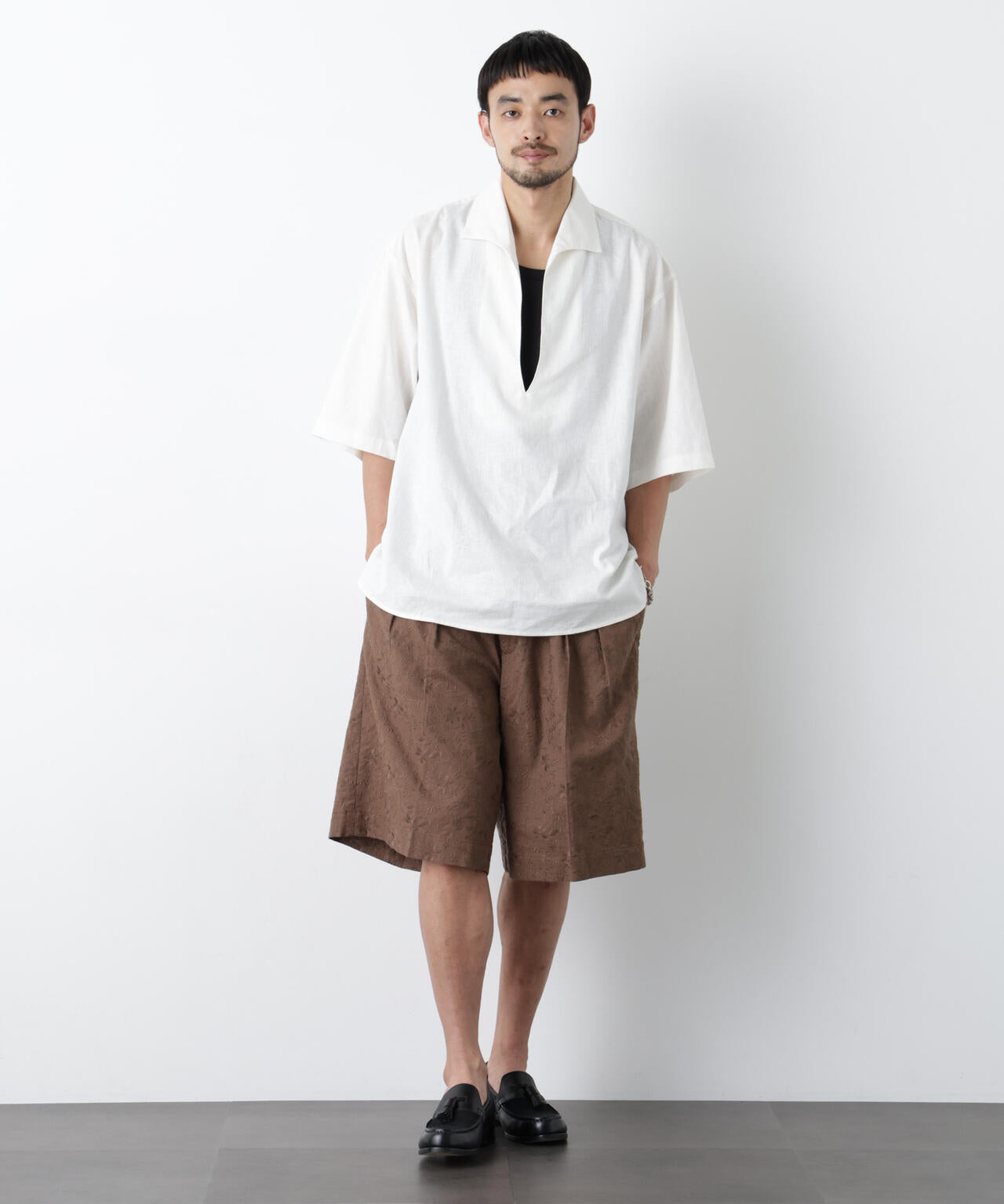 「OtoNANO」×masoret 総柄刺繍ショートパンツ(セットアップ可)