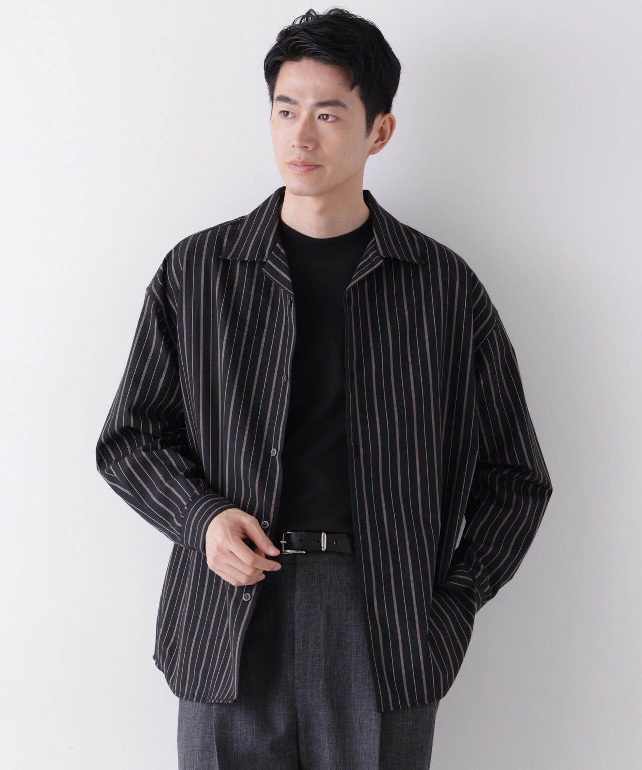 ビッグドレープストライプシャツ 長袖