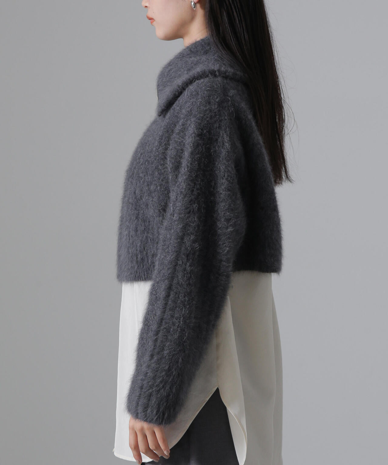 フォックスカシミヤショートジップカーディガン
