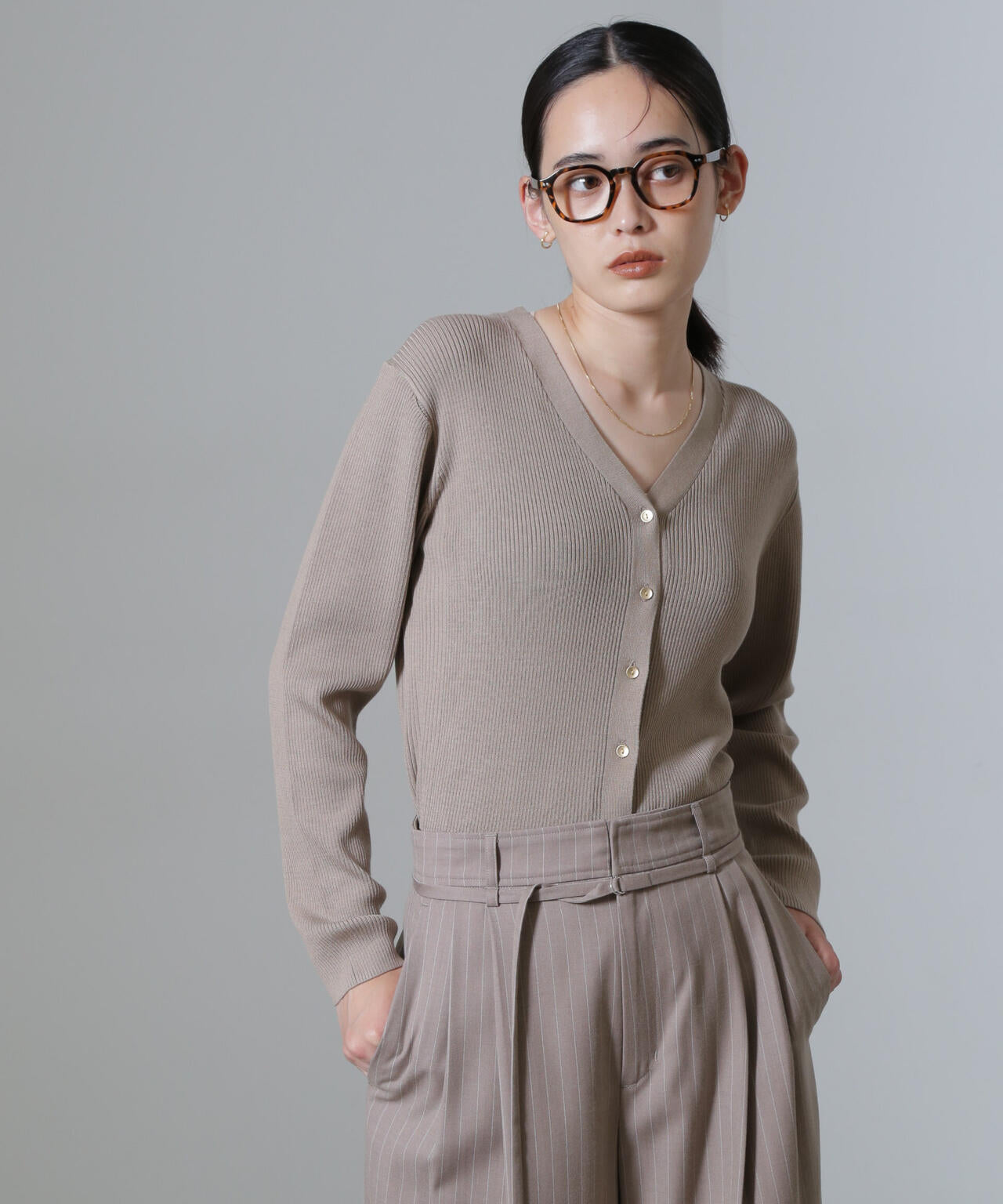 CICA&UVカット加工Vネックリブカーディガン