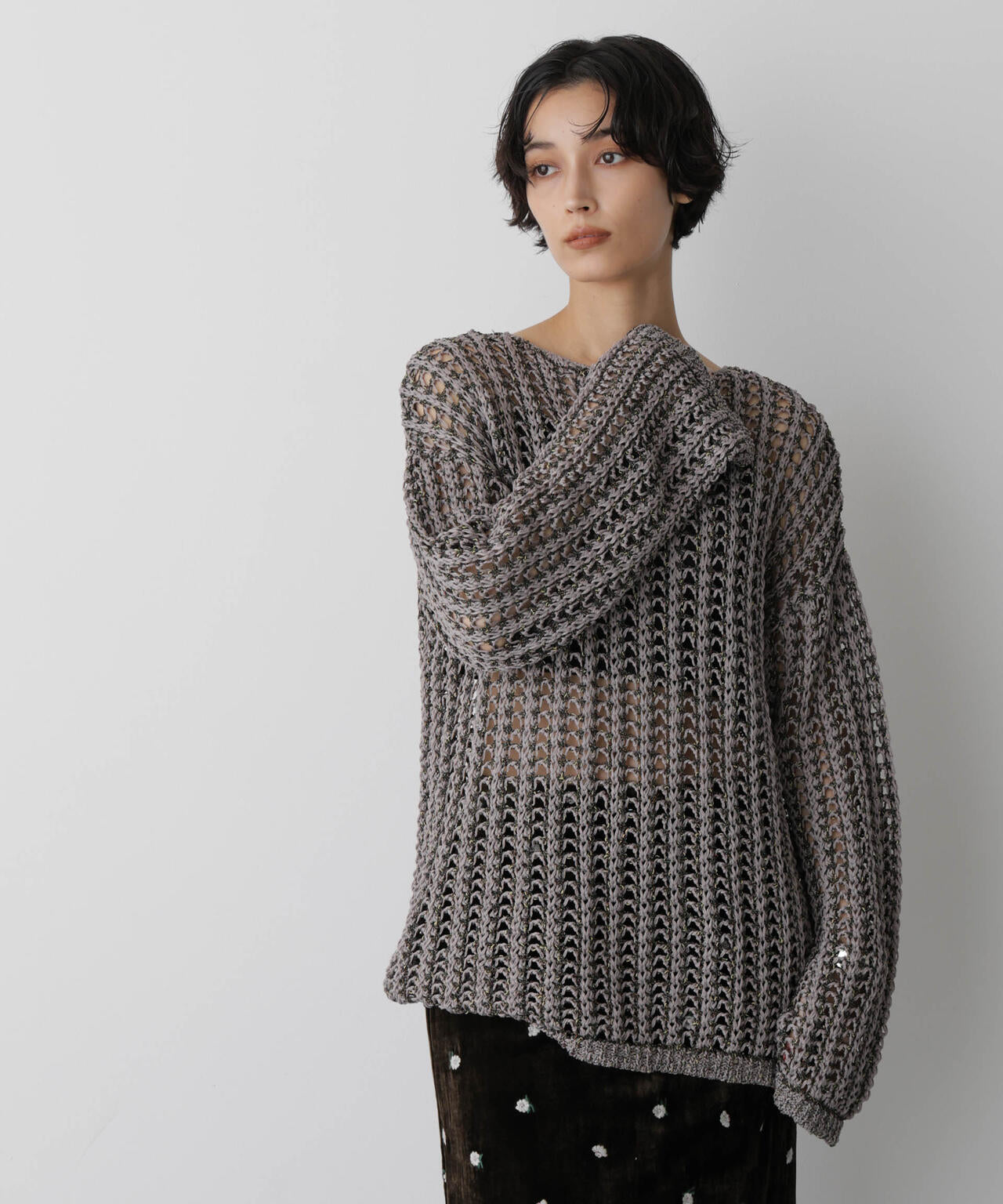 「STEVELOUR」シャイニーレースニットトップス