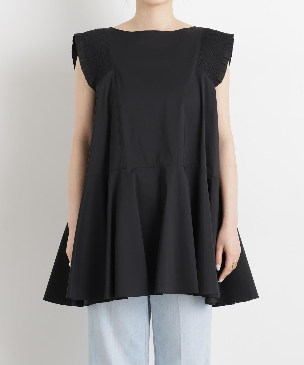 シャーリングフレアチュニックブラウス