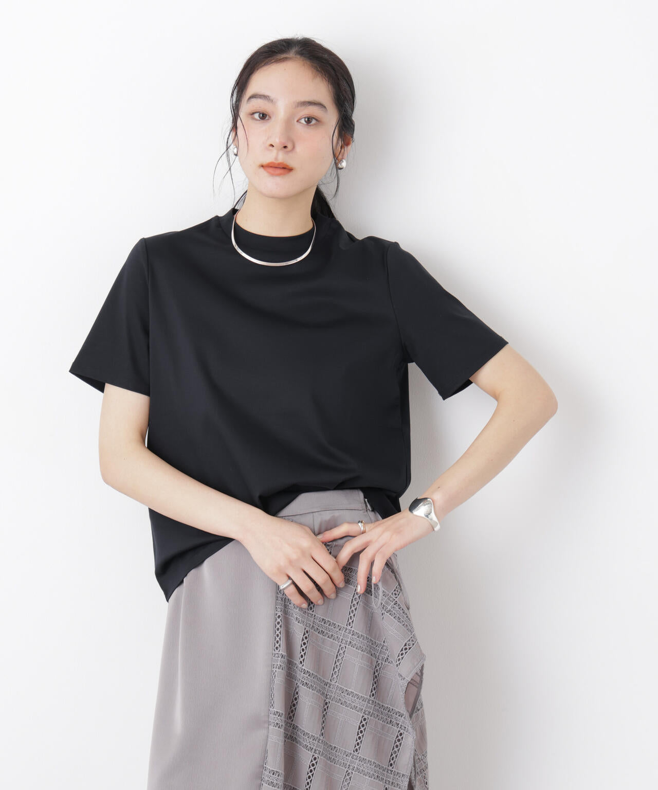 DressT/シルケットスムースモックネックTシャツ