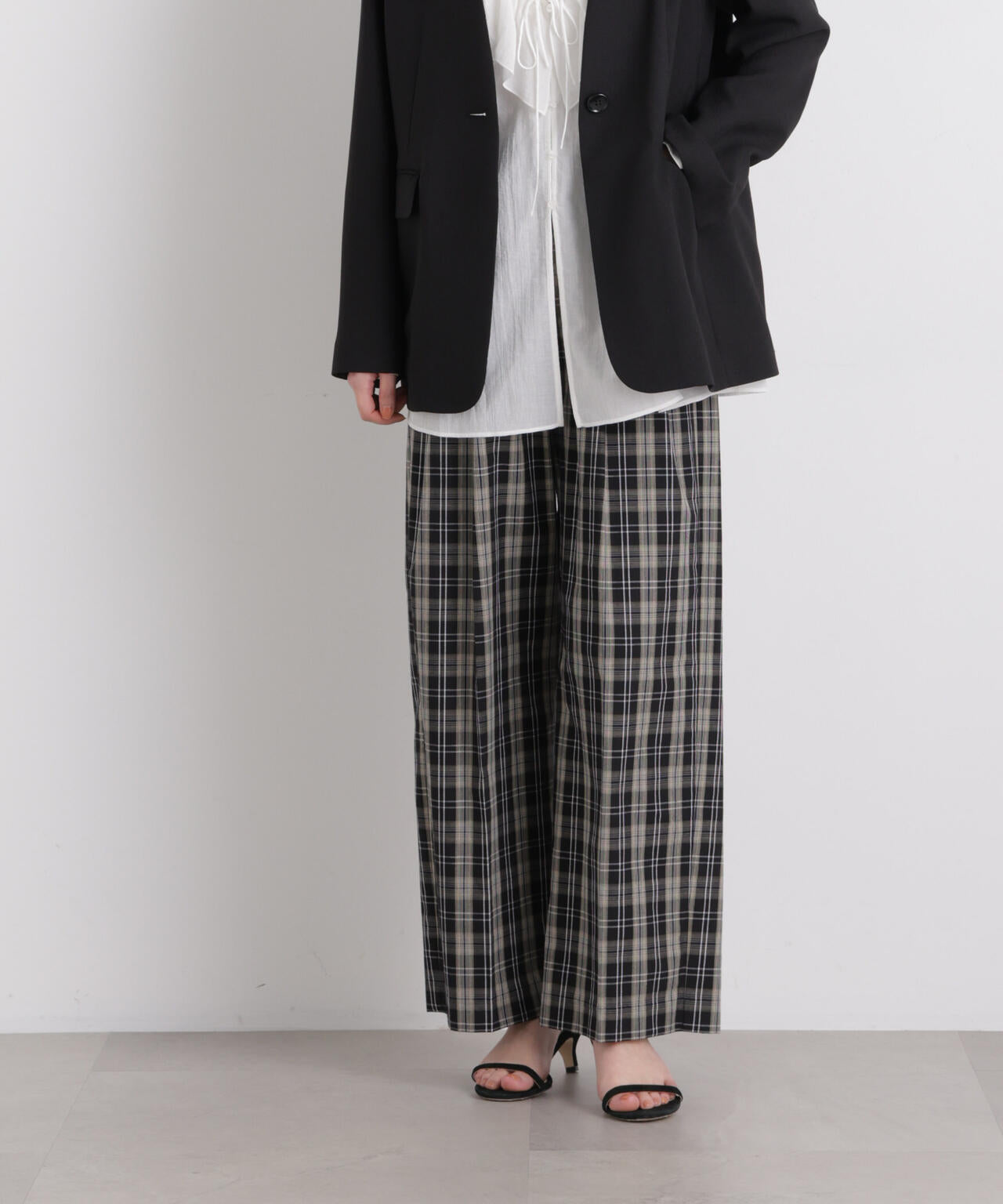 チェックイージーワイドパンツ