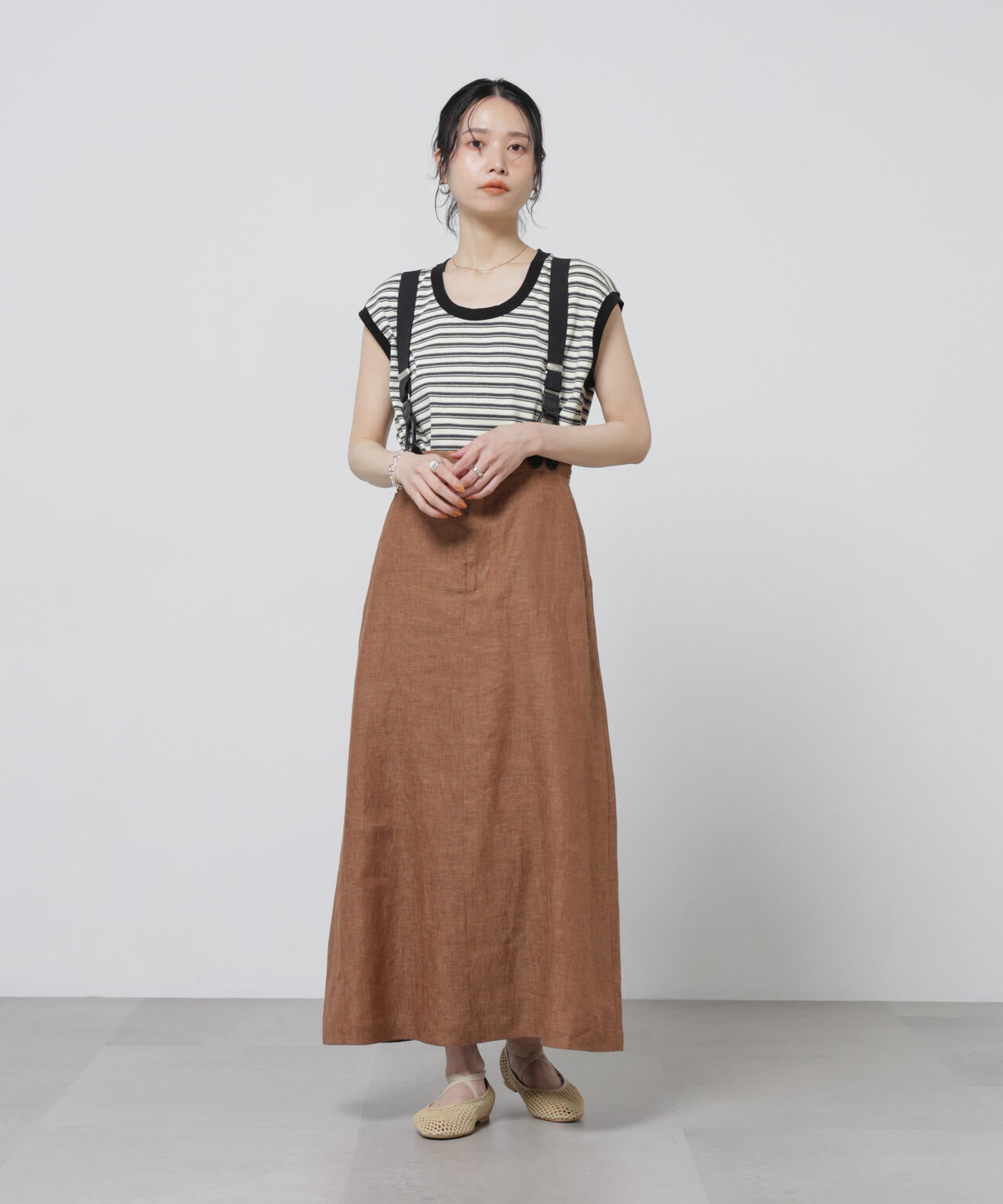 European Flax サスペンダー付きスカート(セットアップ可)