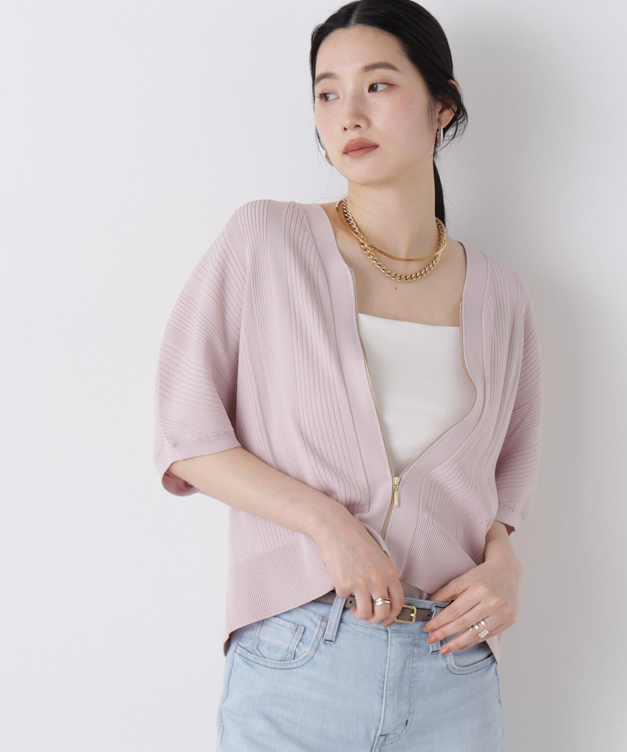 SUMMER VEIL KNIT ジップカーディガン