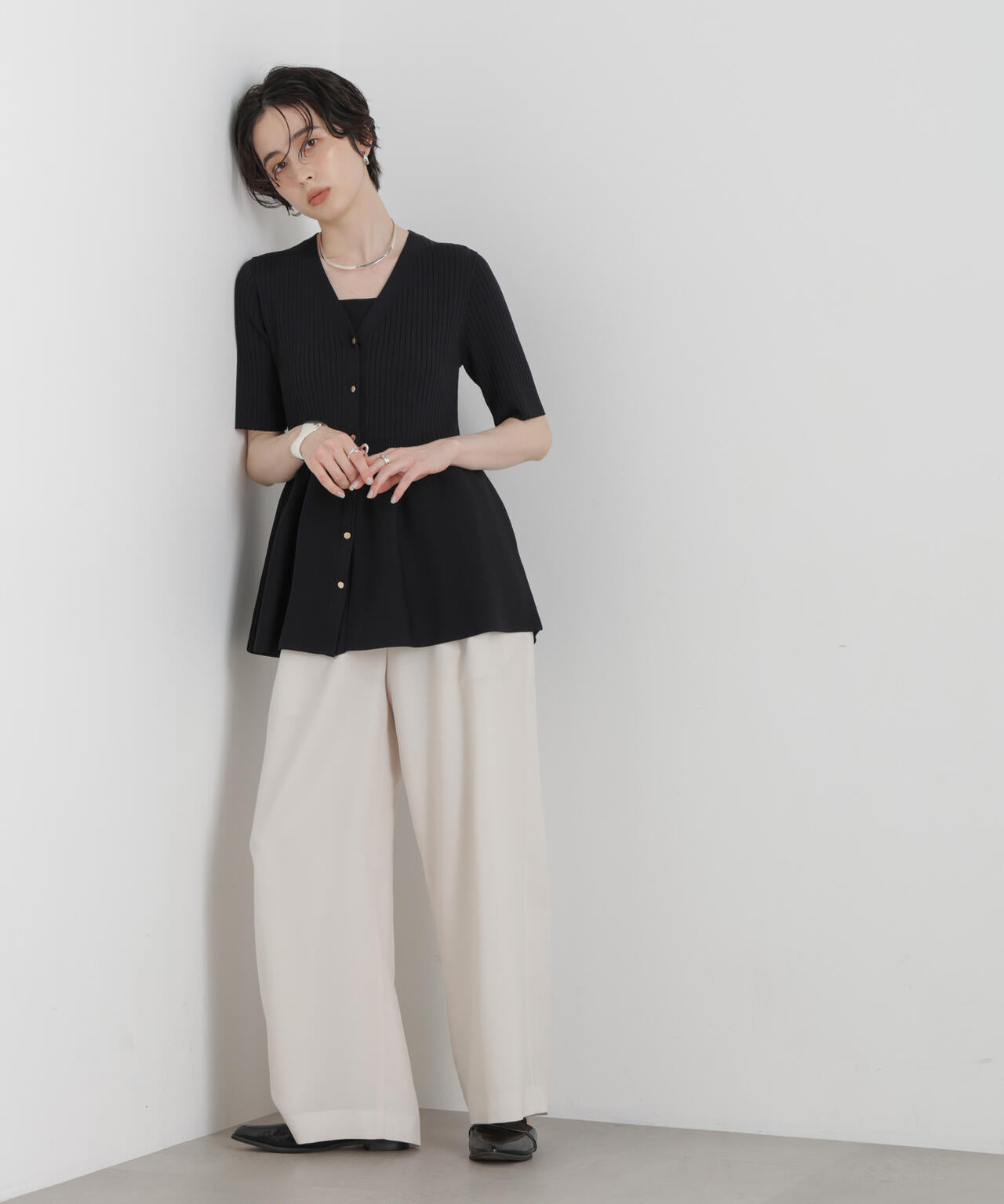 SUMMER VEIL KNIT ペプラムニットカーディガン