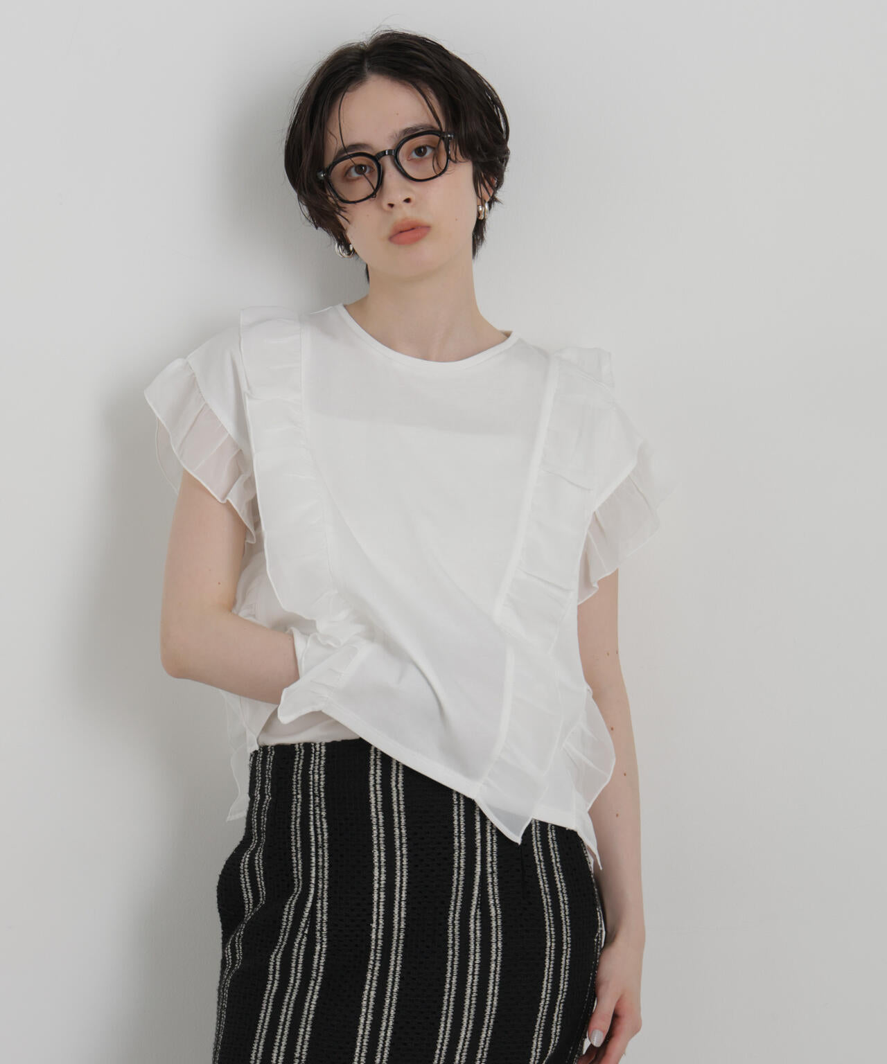 シフォンフリルカットソー