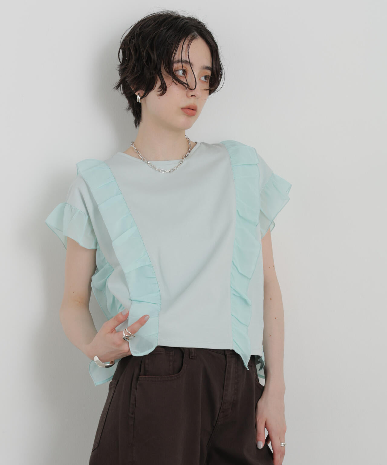 シフォンフリルカットソー