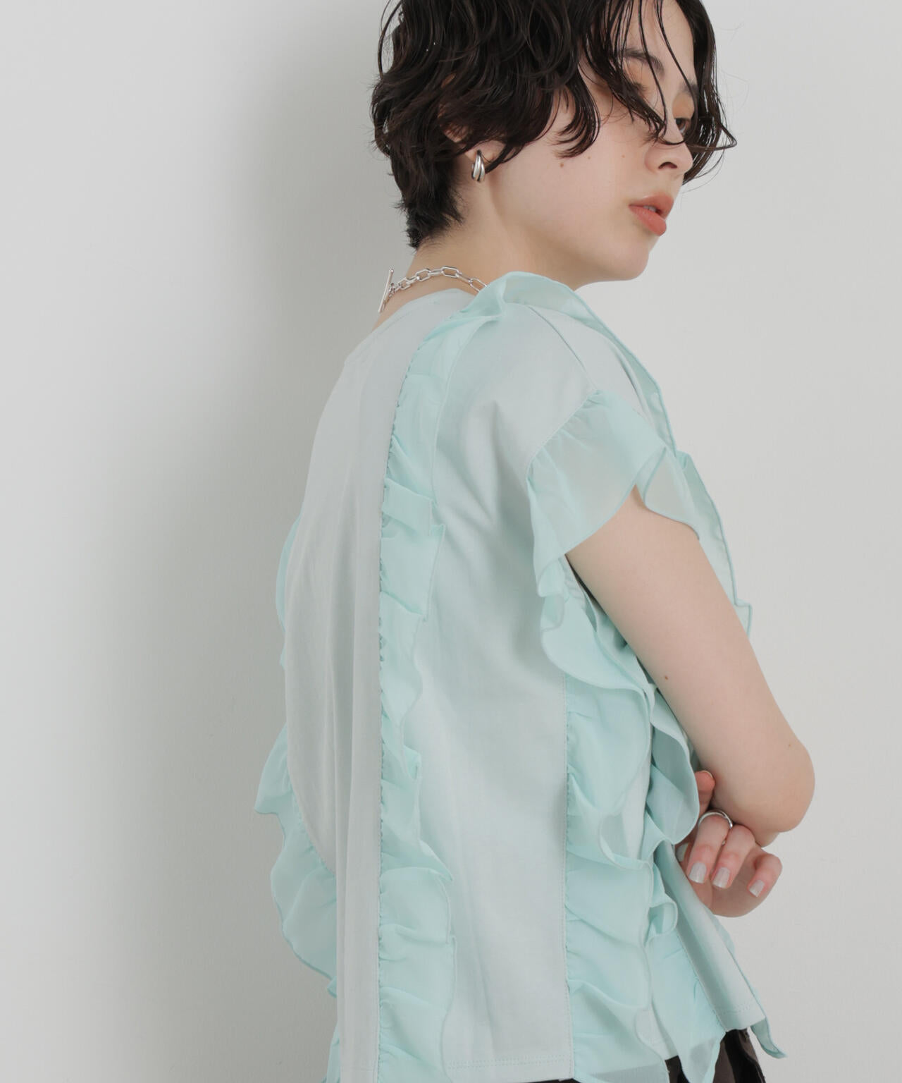 シフォンフリルカットソー