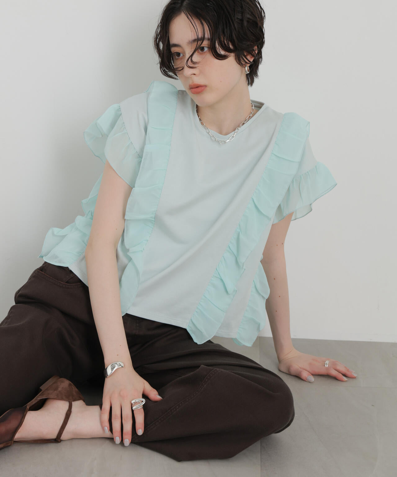 シフォンフリルカットソー