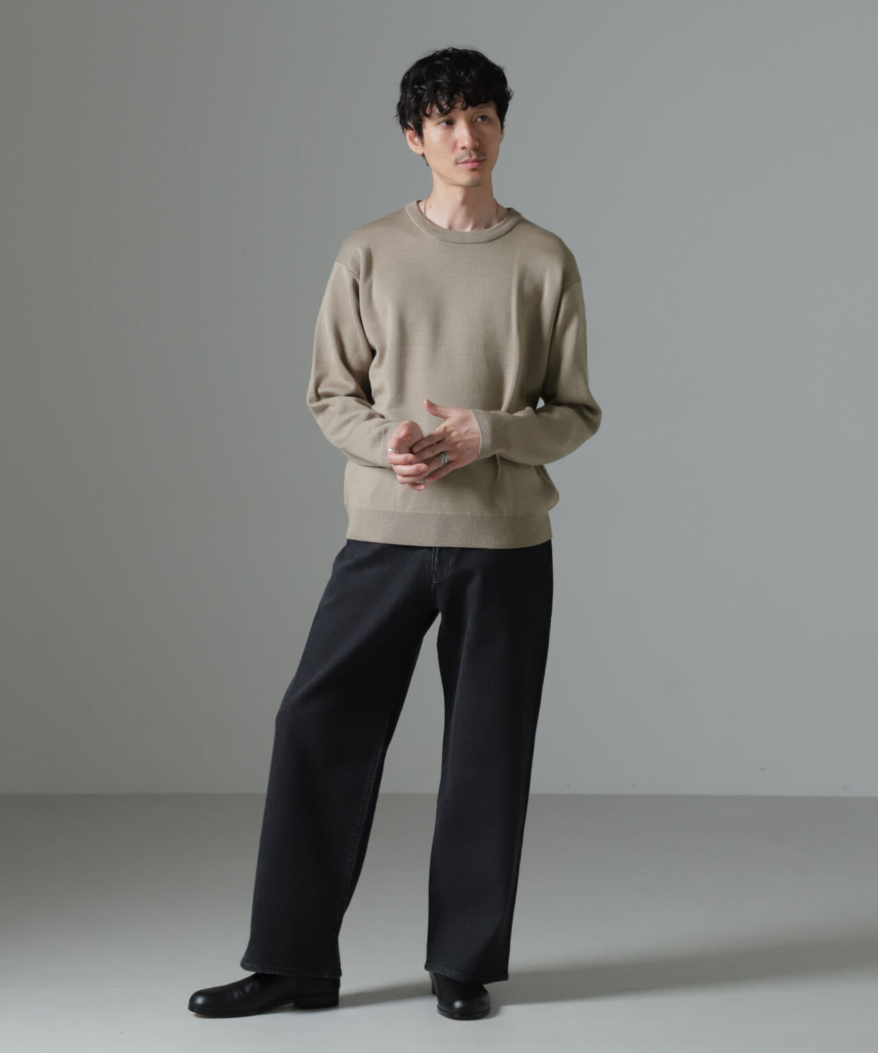 タスマニアミックス ミラノリブリラックスクルーネックニット