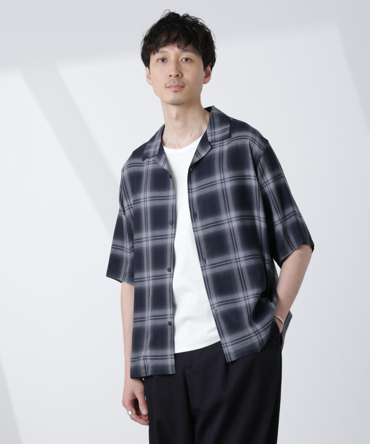 オリジナルパターンオンブレーシャツ 半袖