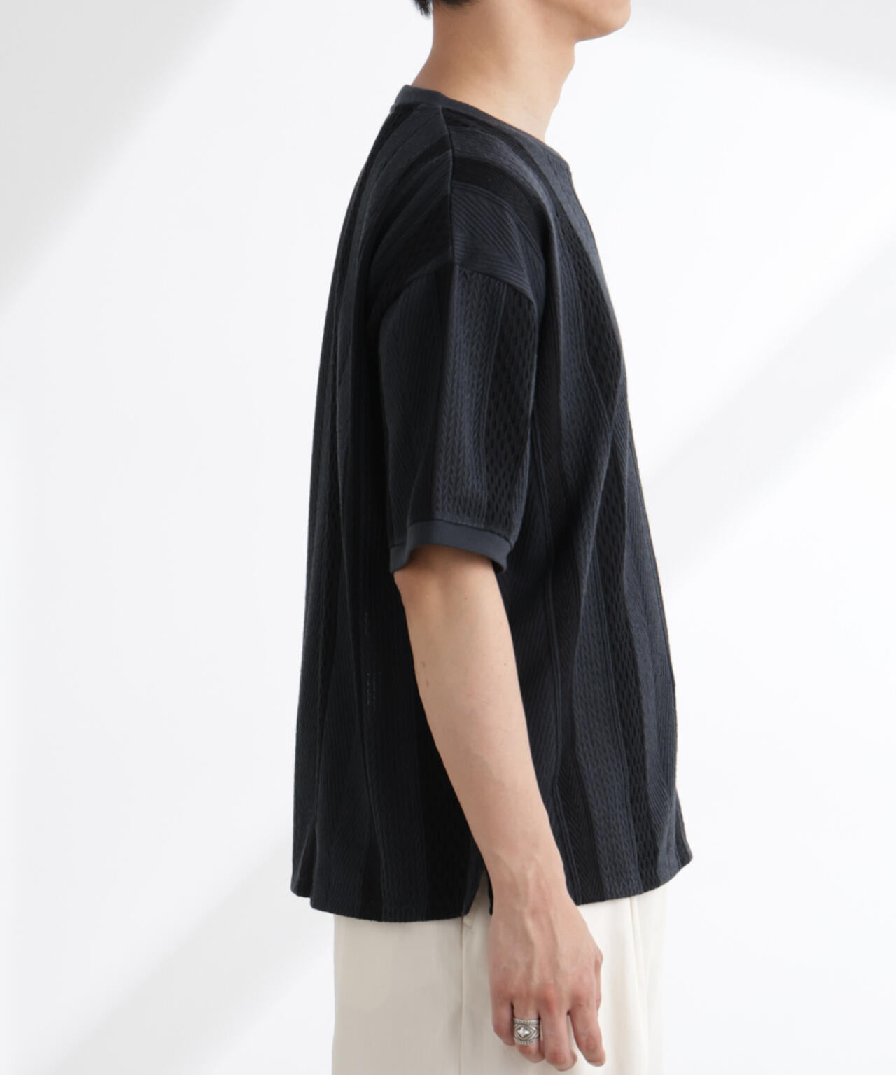 ストライプジャガードTシャツ 半袖