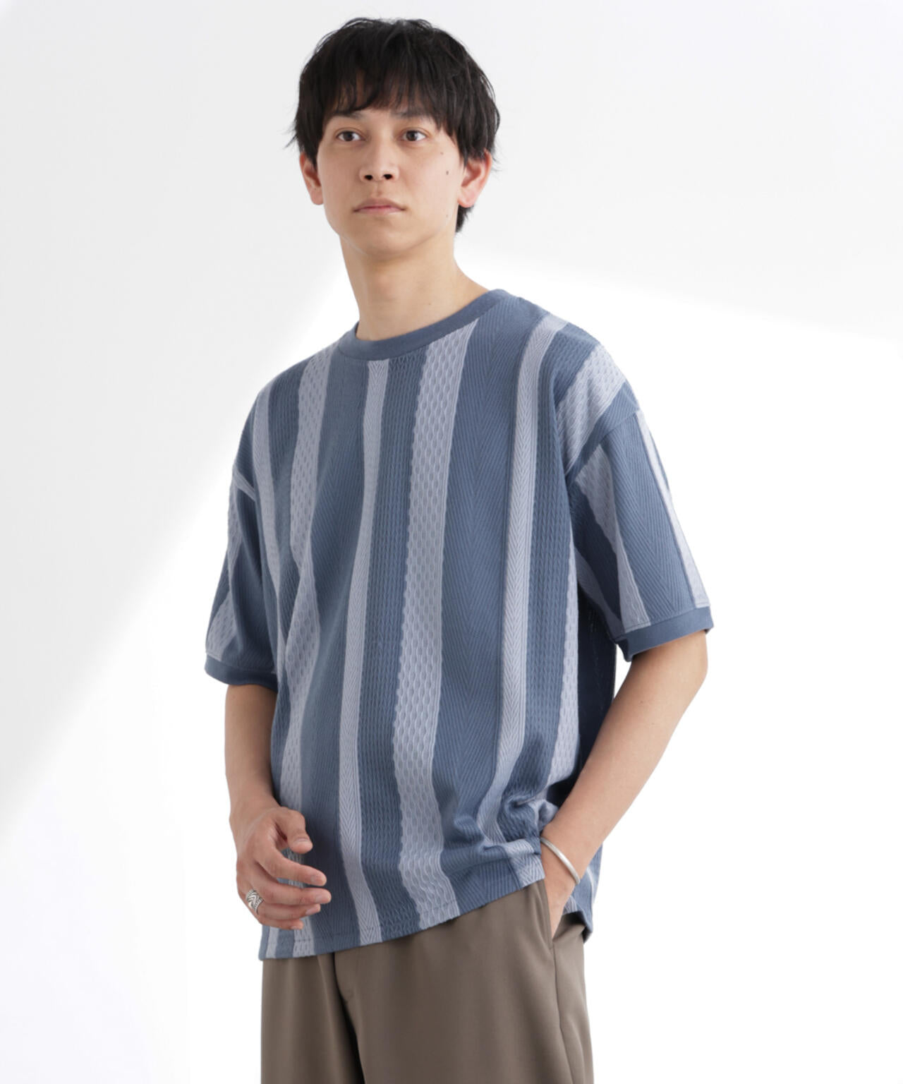 ストライプジャガードTシャツ 半袖