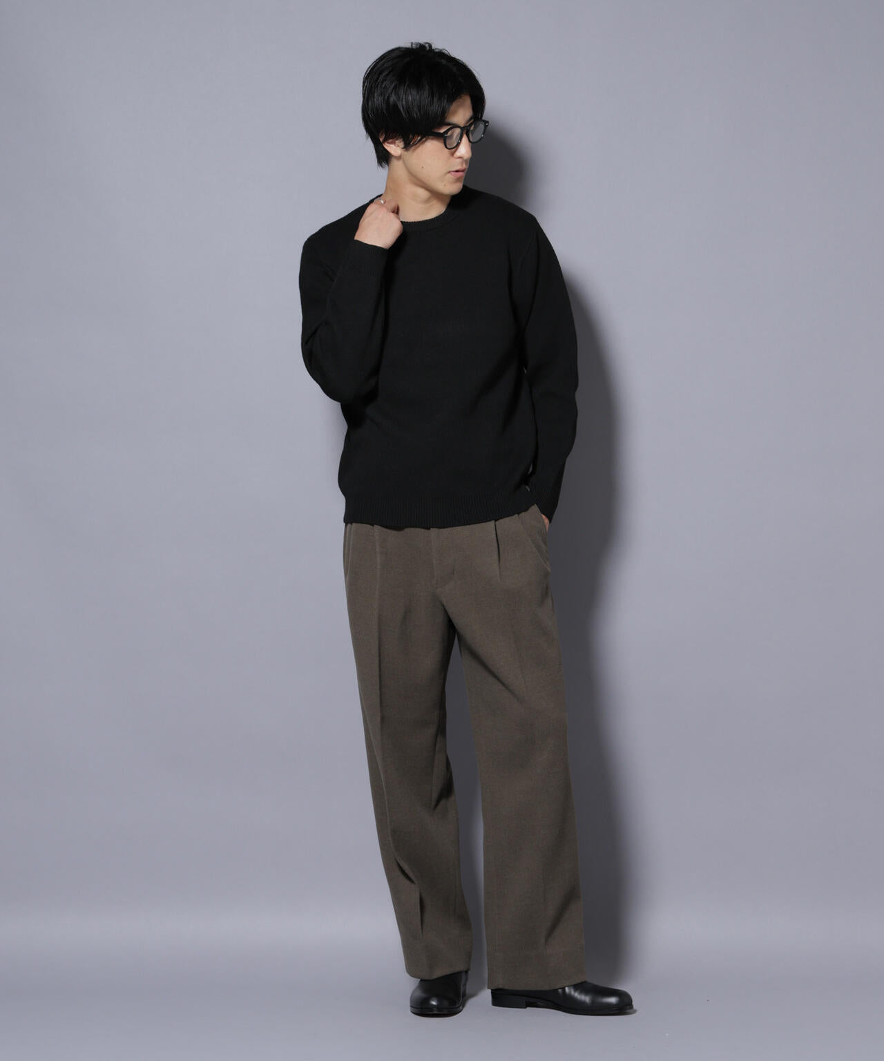 PBTストレッチクルーネックニット