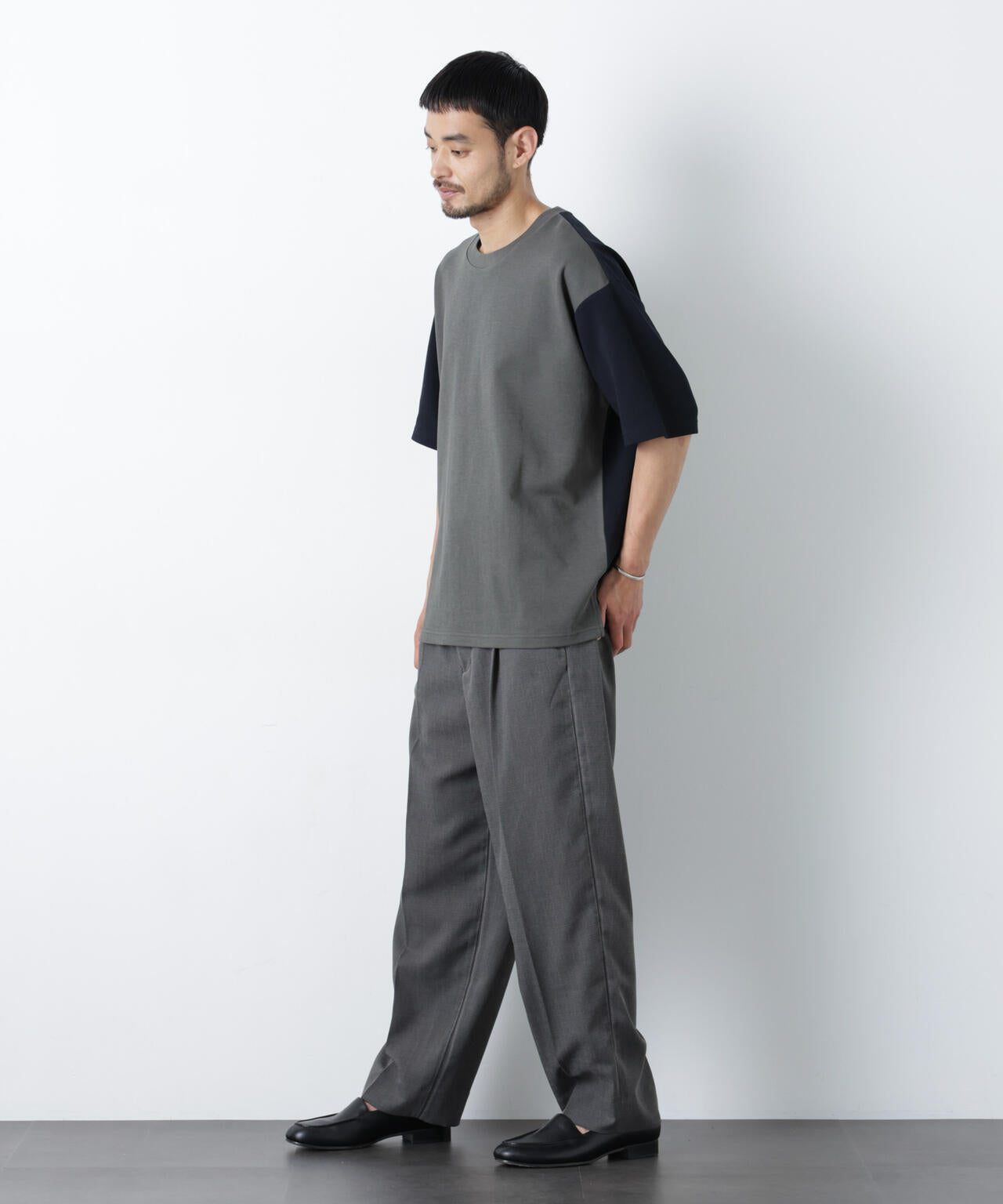 2トーンシルケット切り替えTシャツ 半袖