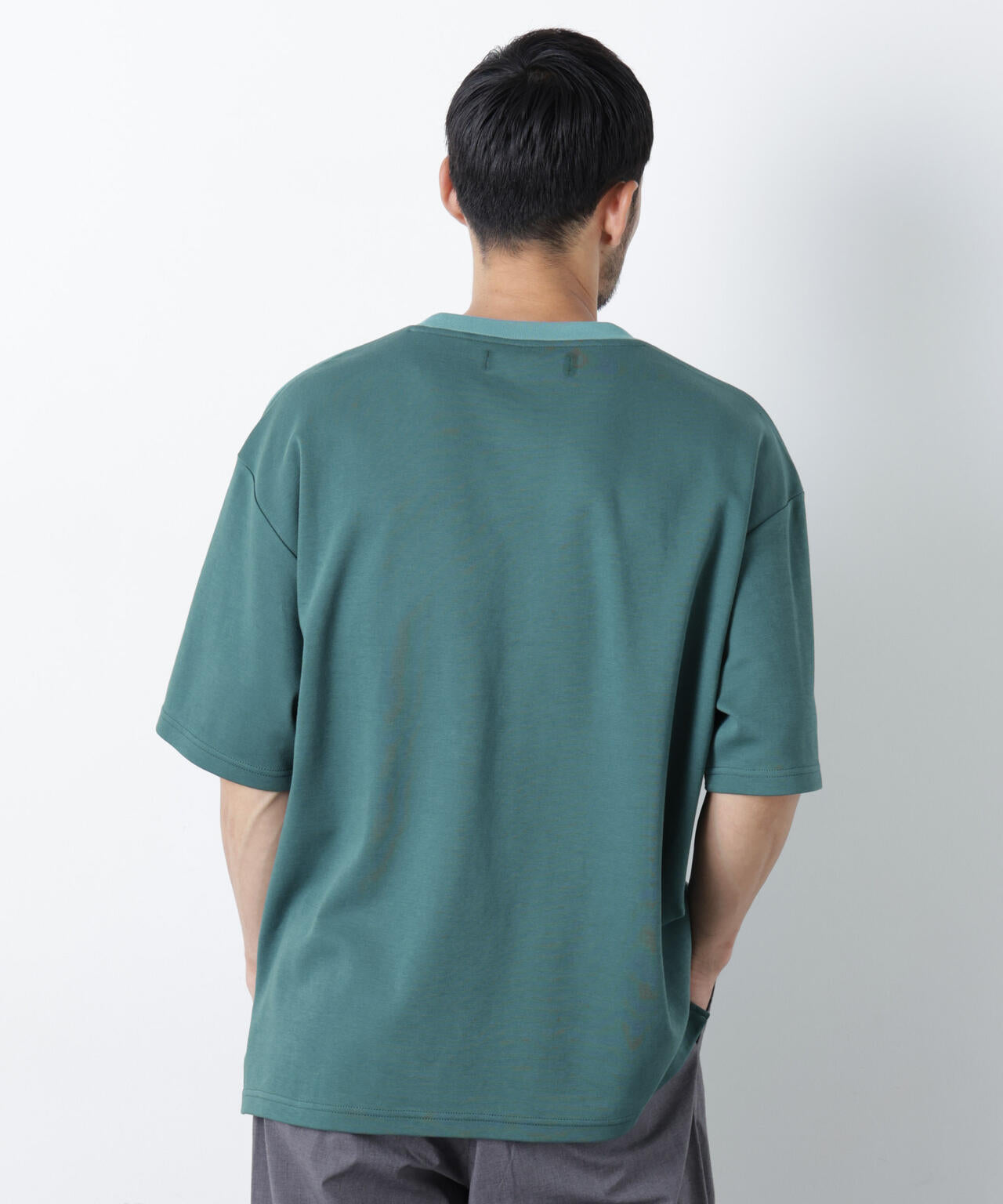 2トーンシルケット切り替えTシャツ 半袖
