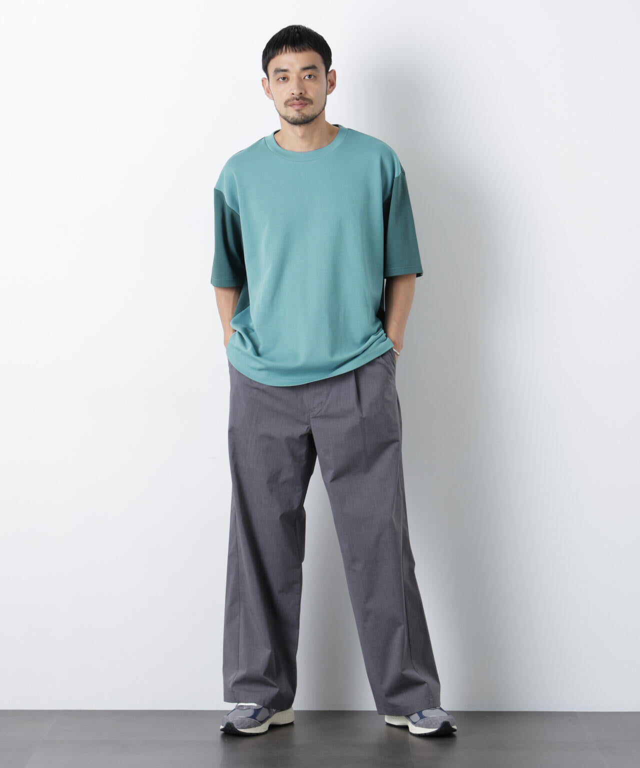 2トーンシルケット切り替えTシャツ 半袖