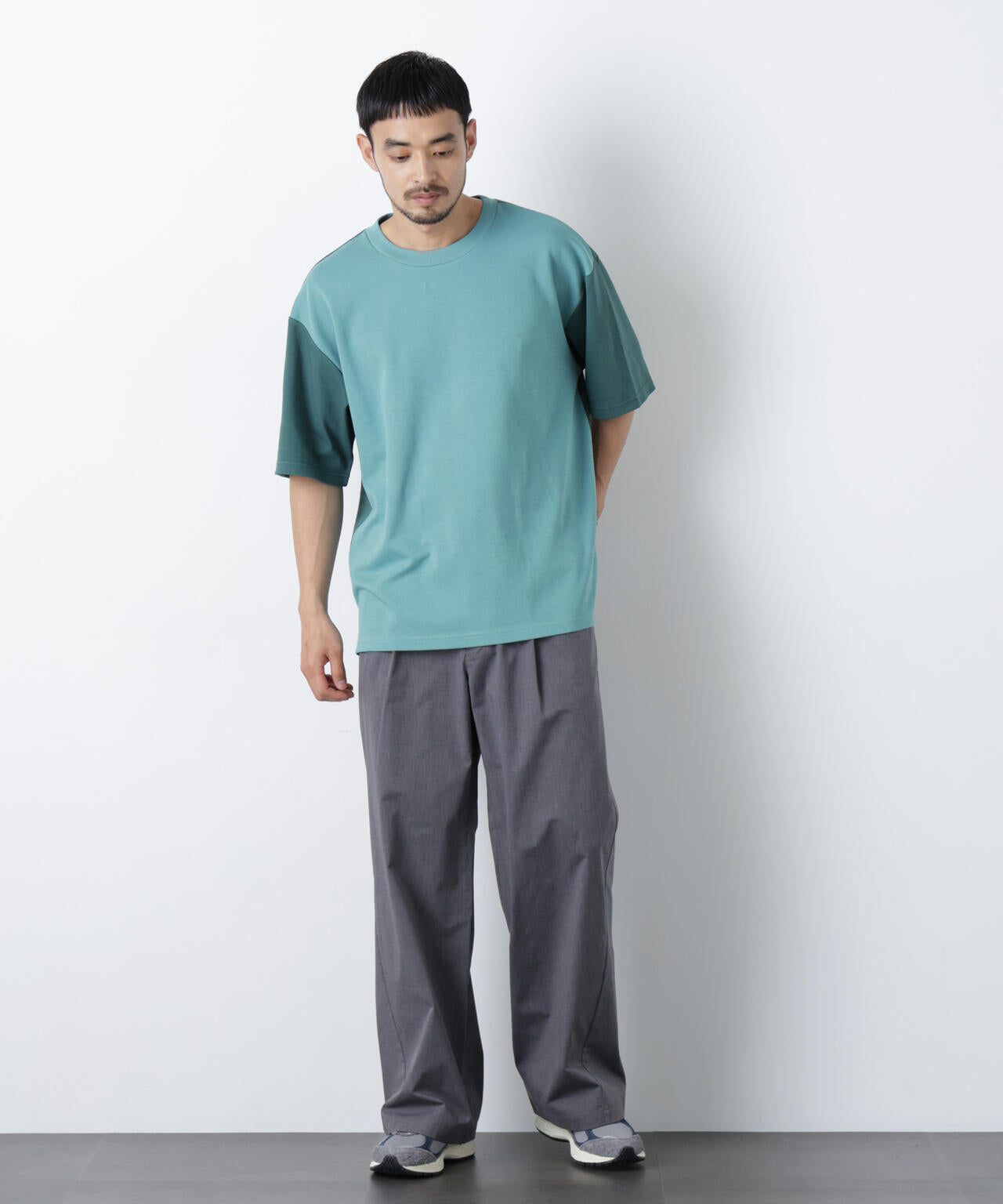 2トーンシルケット切り替えTシャツ 半袖