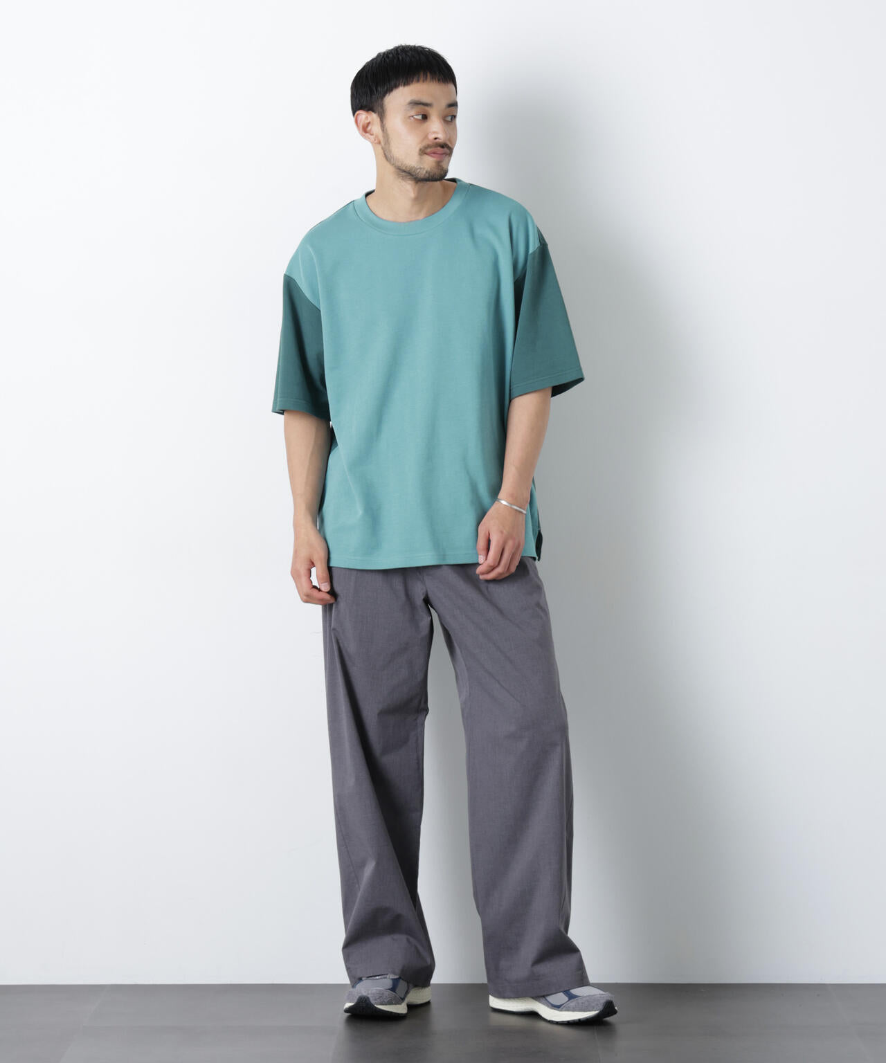 2トーンシルケット切り替えTシャツ 半袖