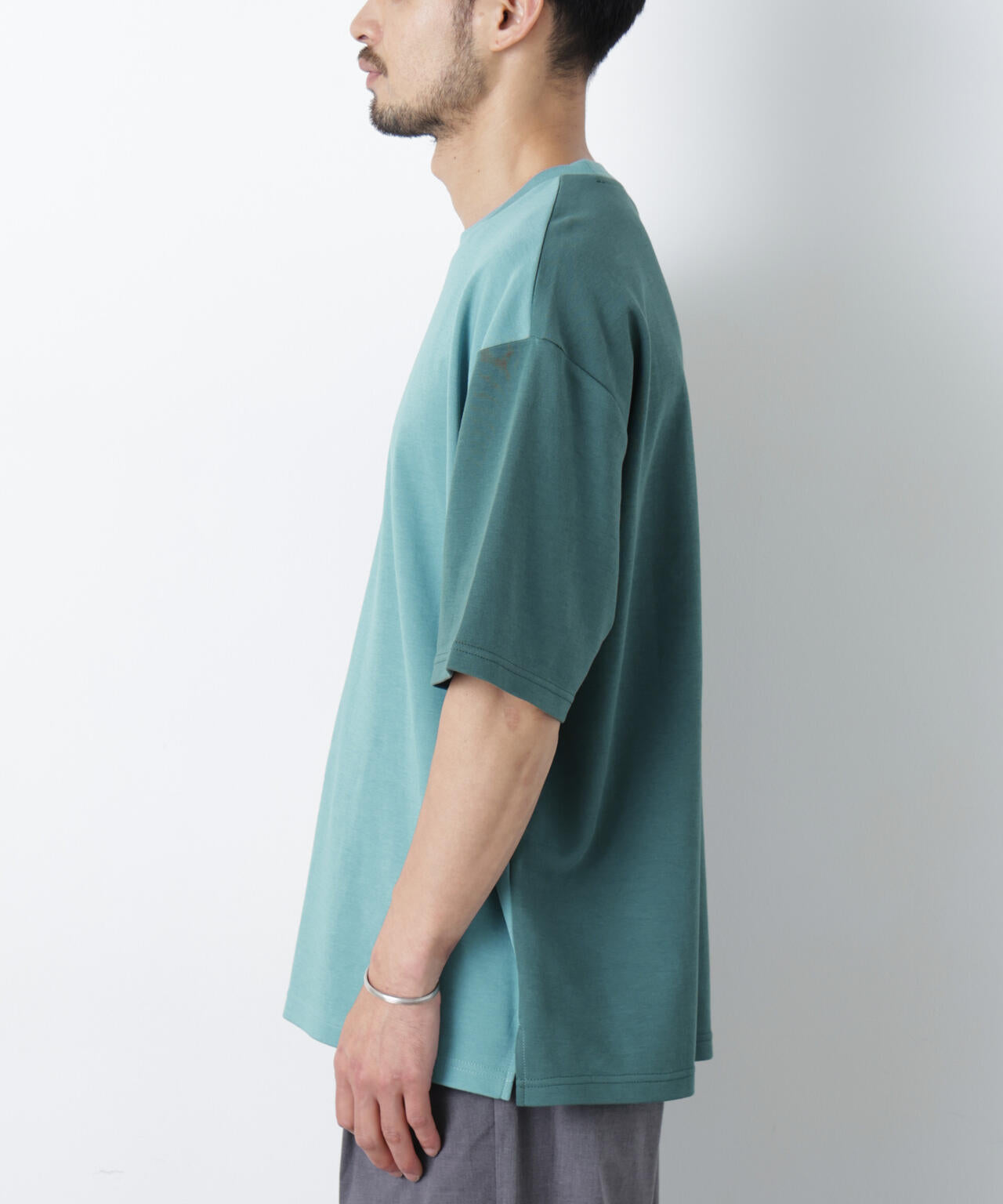 2トーンシルケット切り替えTシャツ 半袖