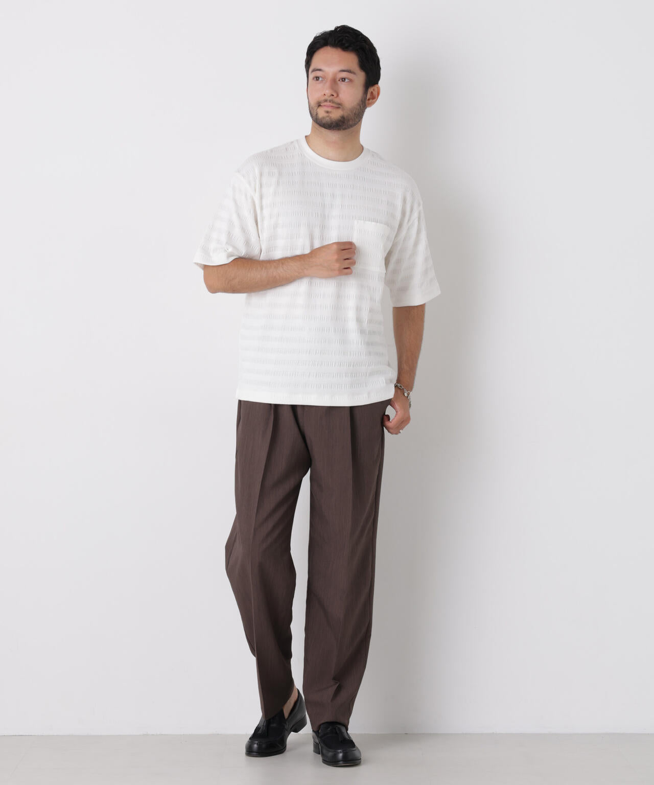 リブボーダーポケットTシャツ 半袖