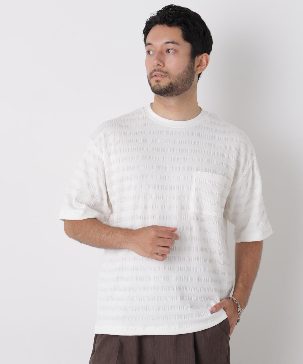 リブボーダーポケットTシャツ 半袖