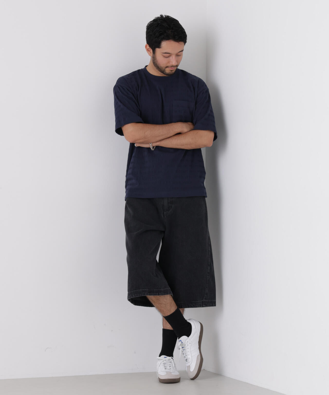 リブボーダーポケットTシャツ 半袖
