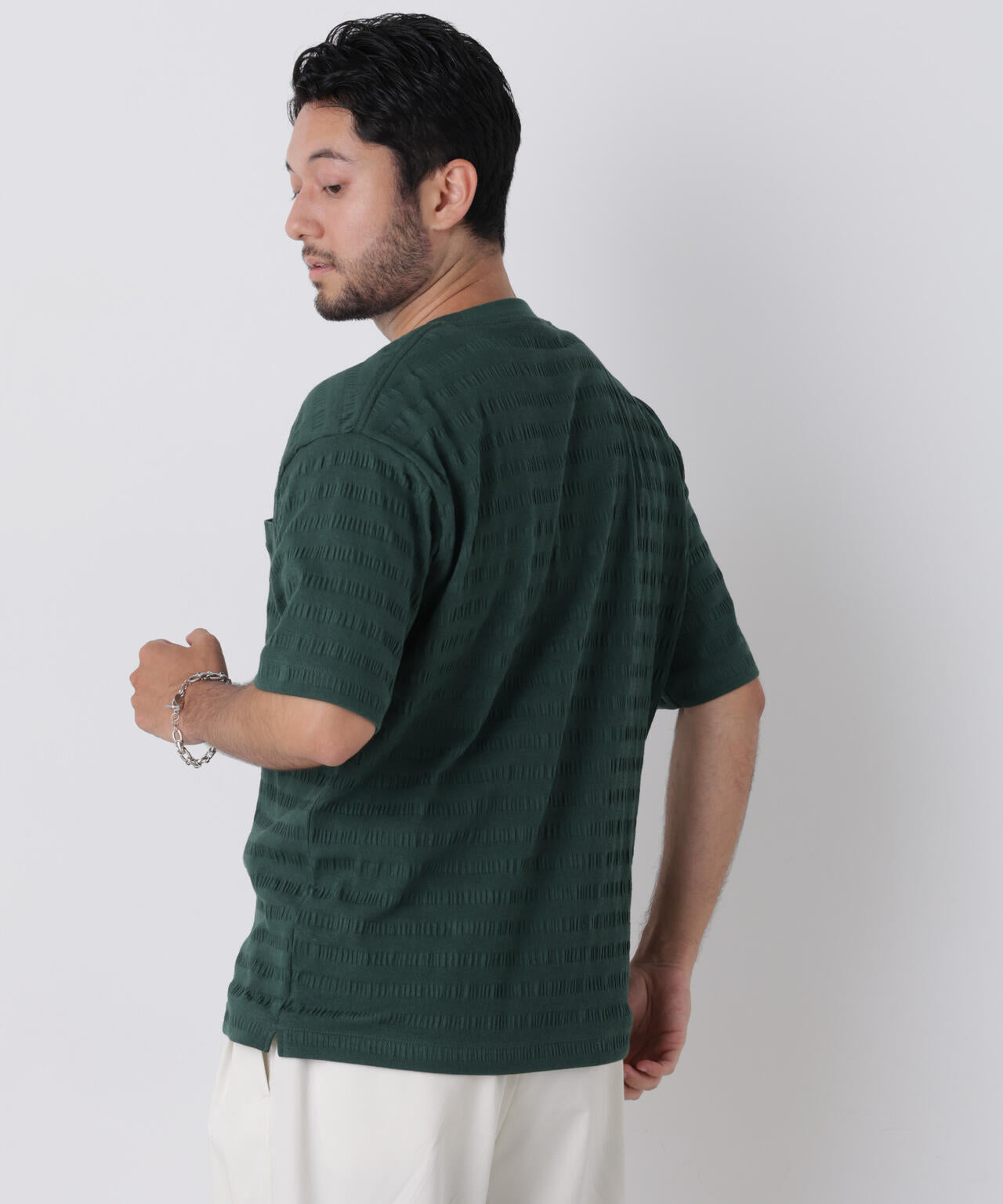 リブボーダーポケットTシャツ 半袖