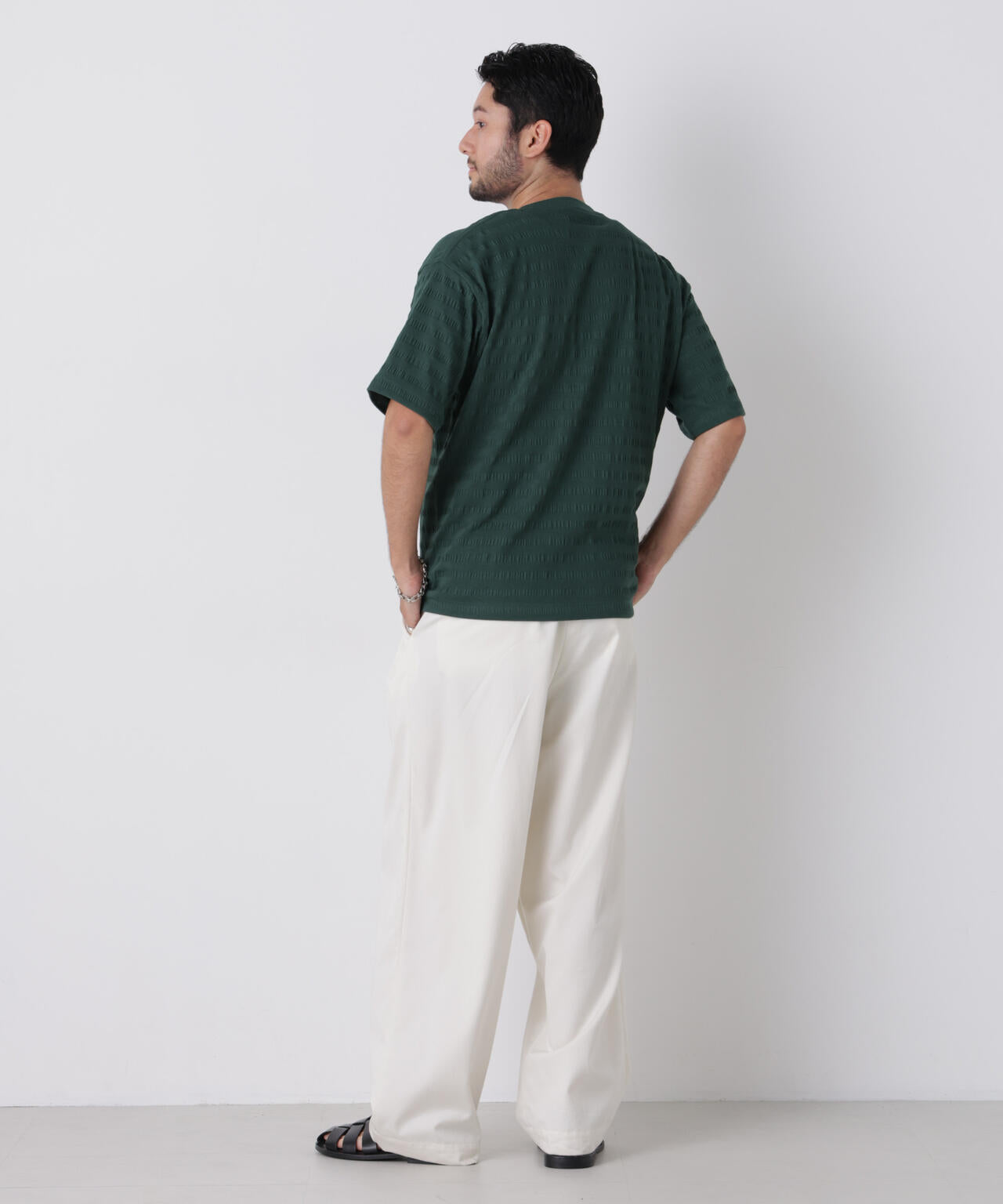 リブボーダーポケットTシャツ 半袖
