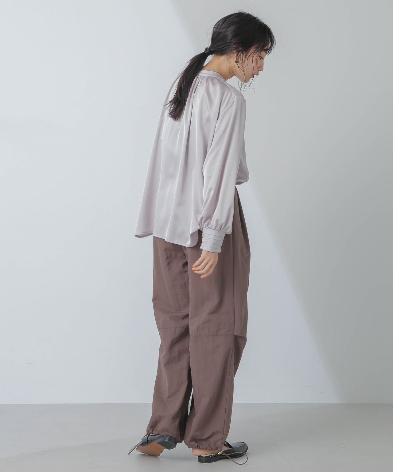 前後2wayサテンギャザーブラウス(セットアップ可)