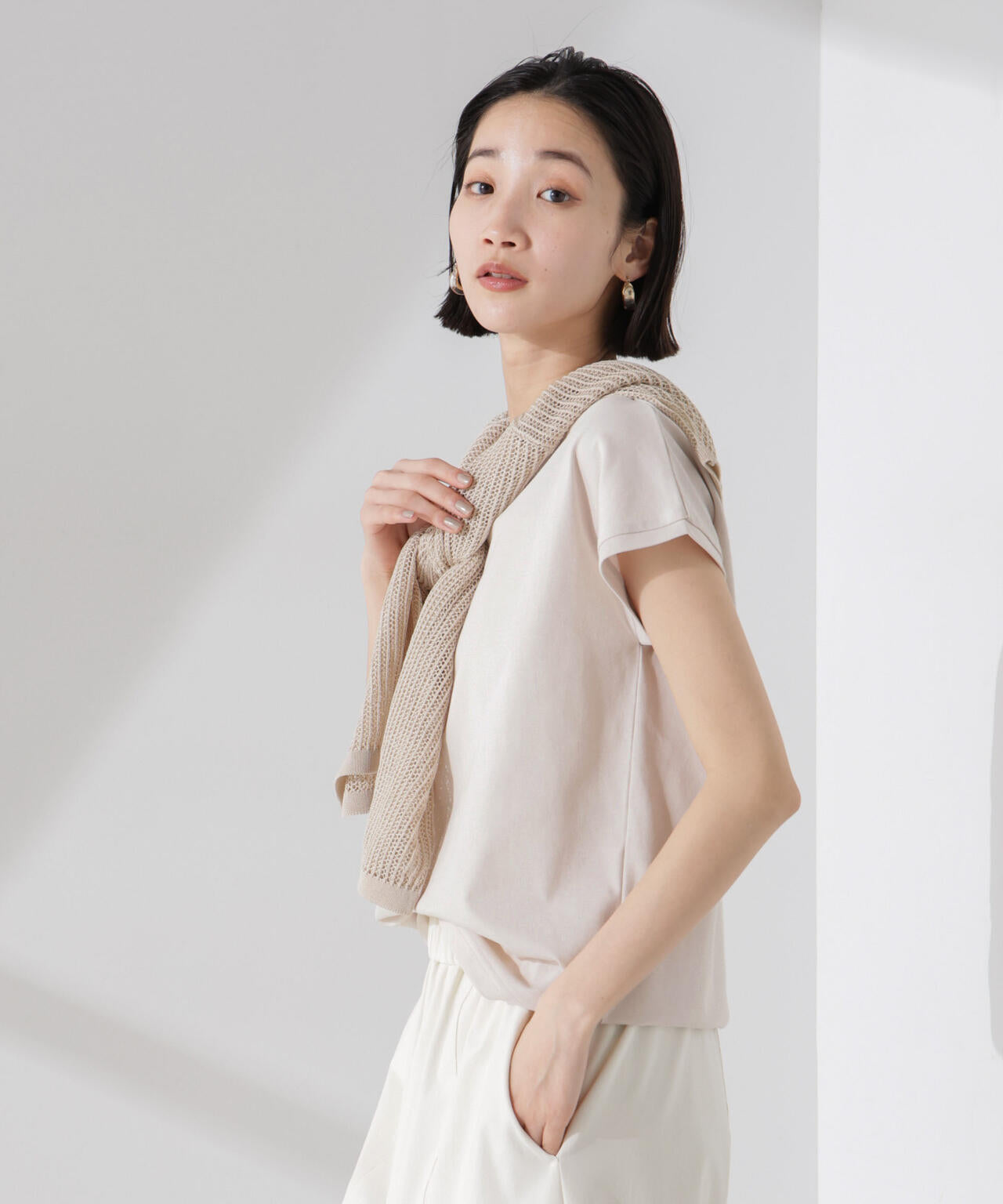 汗染み防止加工接触冷感フレンチスリーブTシャツ