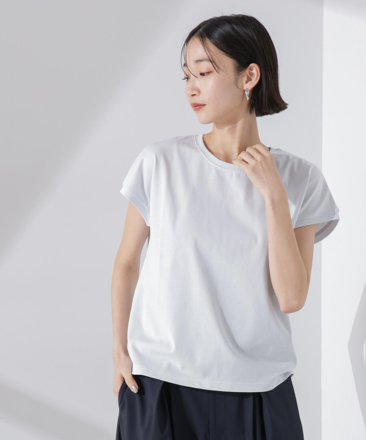 汗染み防止加工接触冷感フレンチスリーブTシャツ