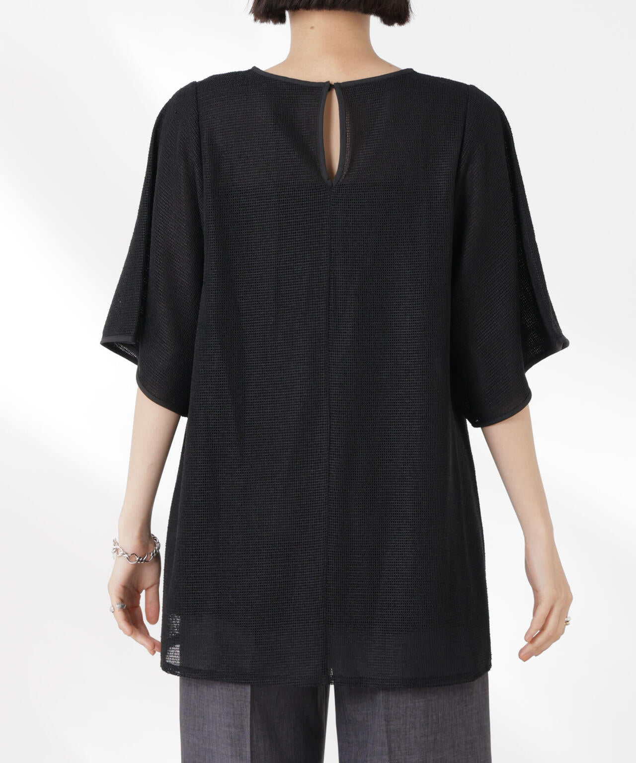 メッシュ×シフォンコンビチュニックトップス