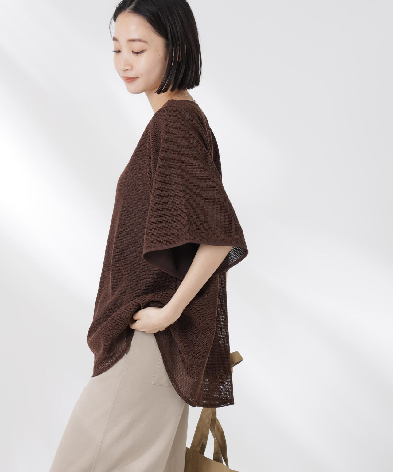 メッシュ×シフォンコンビチュニックトップス