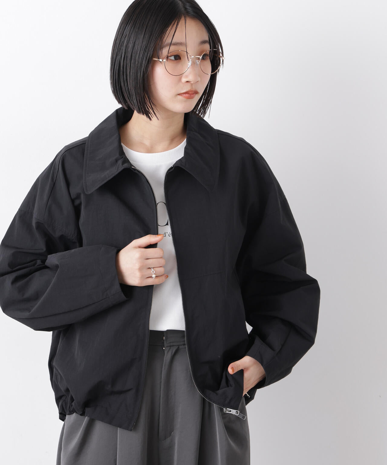 撥水&花粉ガード コクーンシルエットジップブルゾン