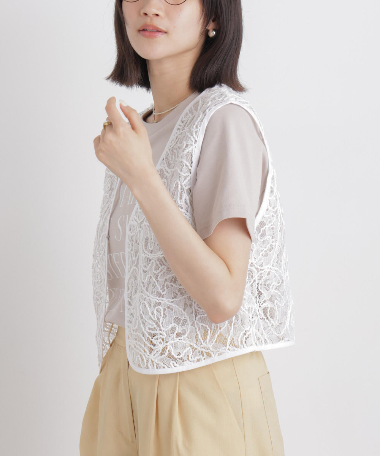 刺繍レースショートジレ