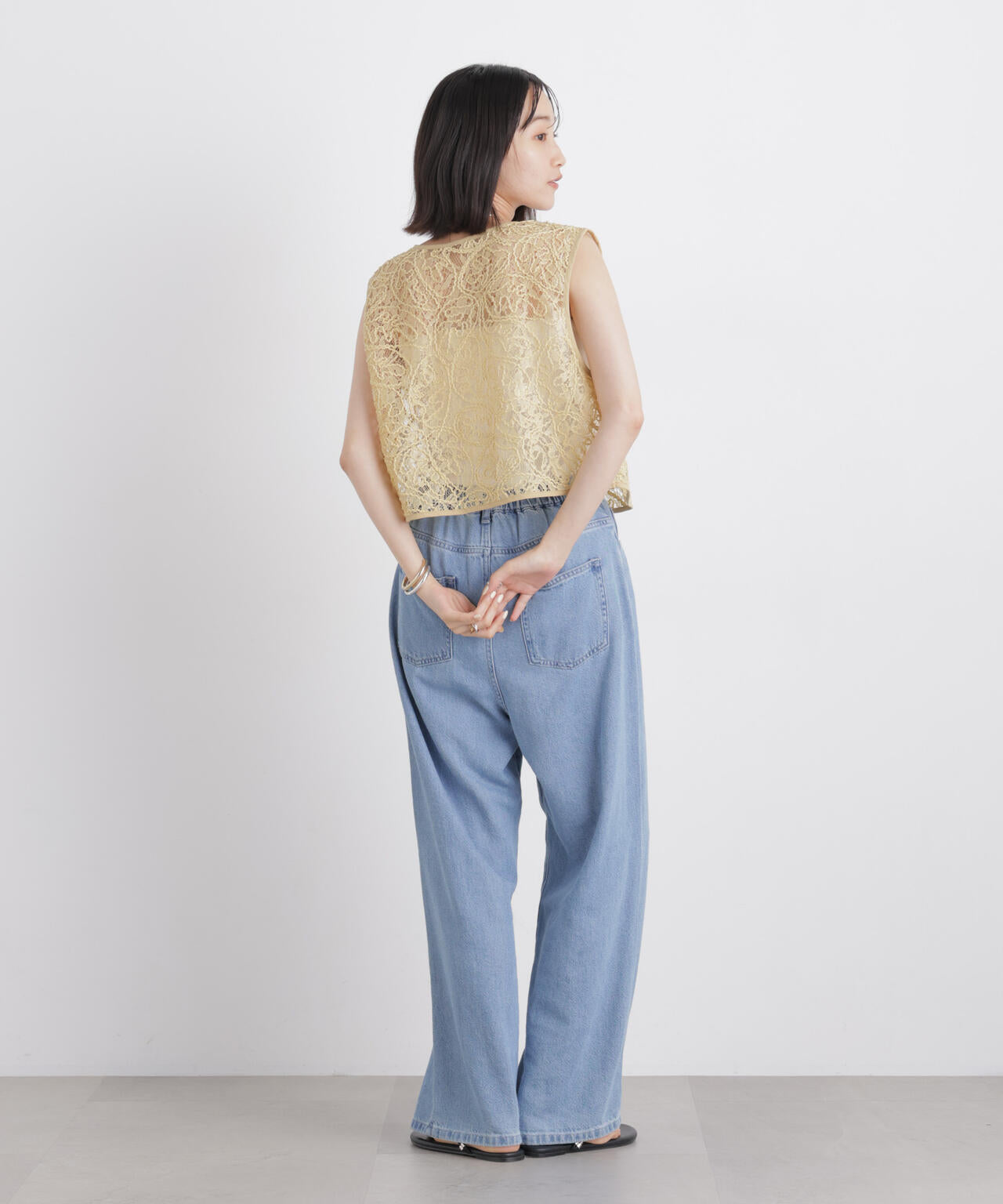 刺繍レースショートジレ