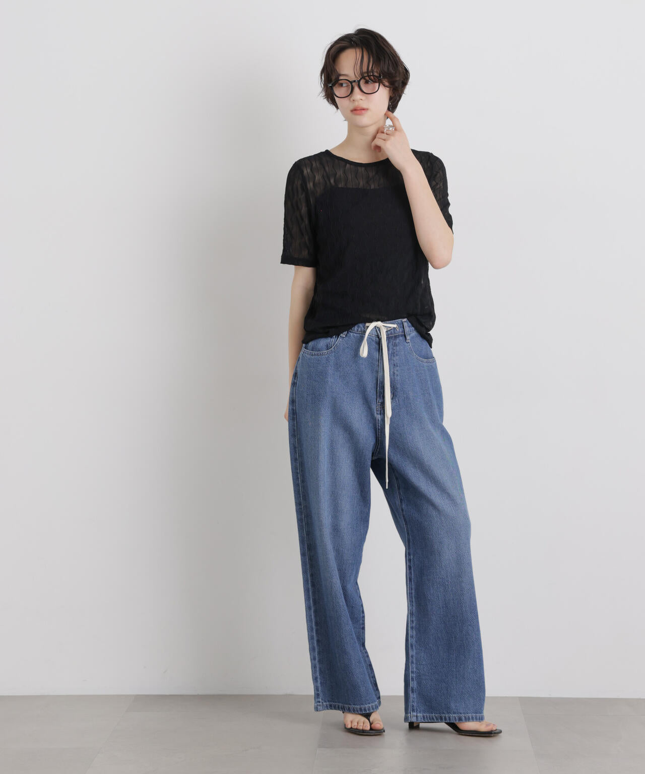 シアーカットクルーネックトップス
